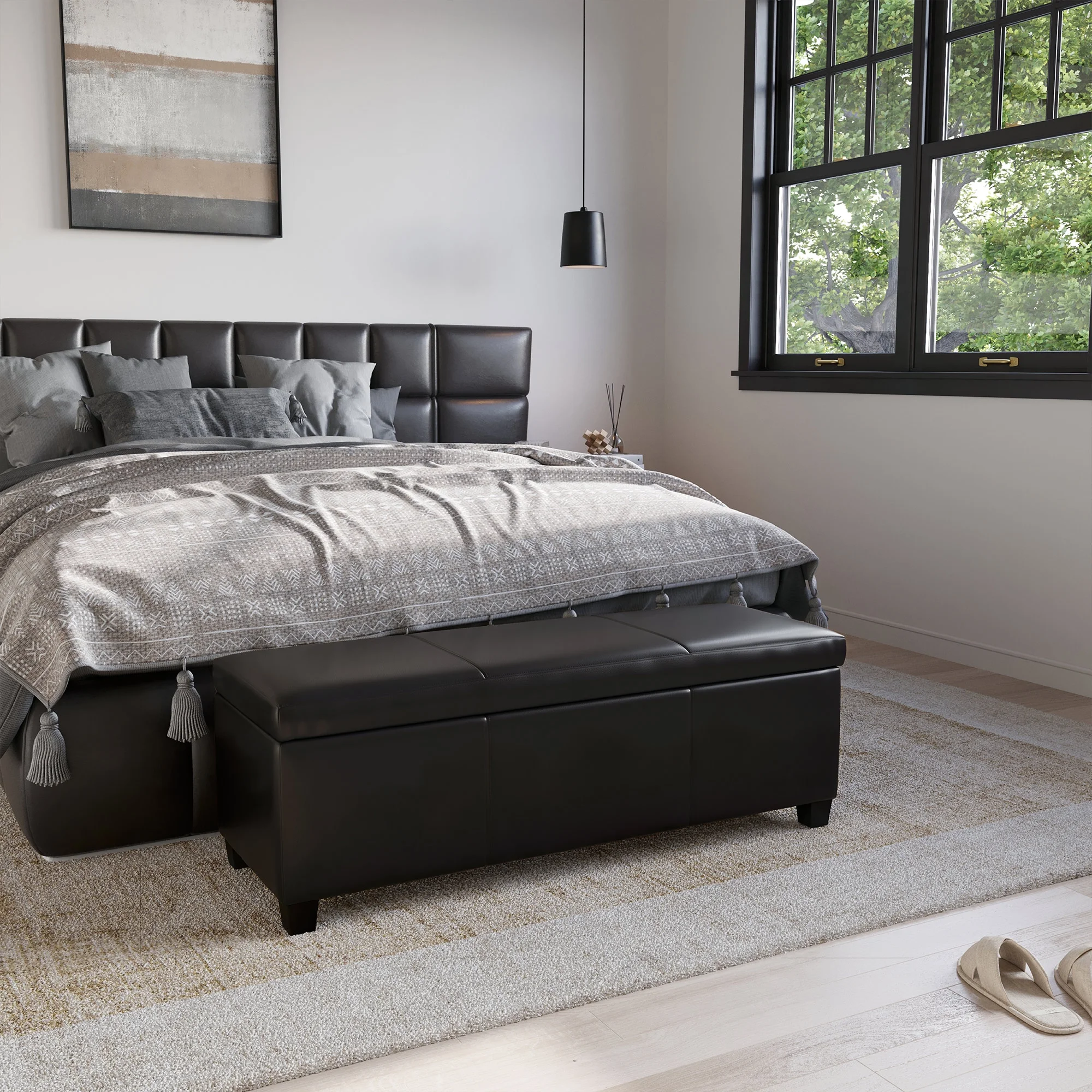 BELLEZE Storage Ottoman Bench Footstool - Amherst (Beige) - Image 25