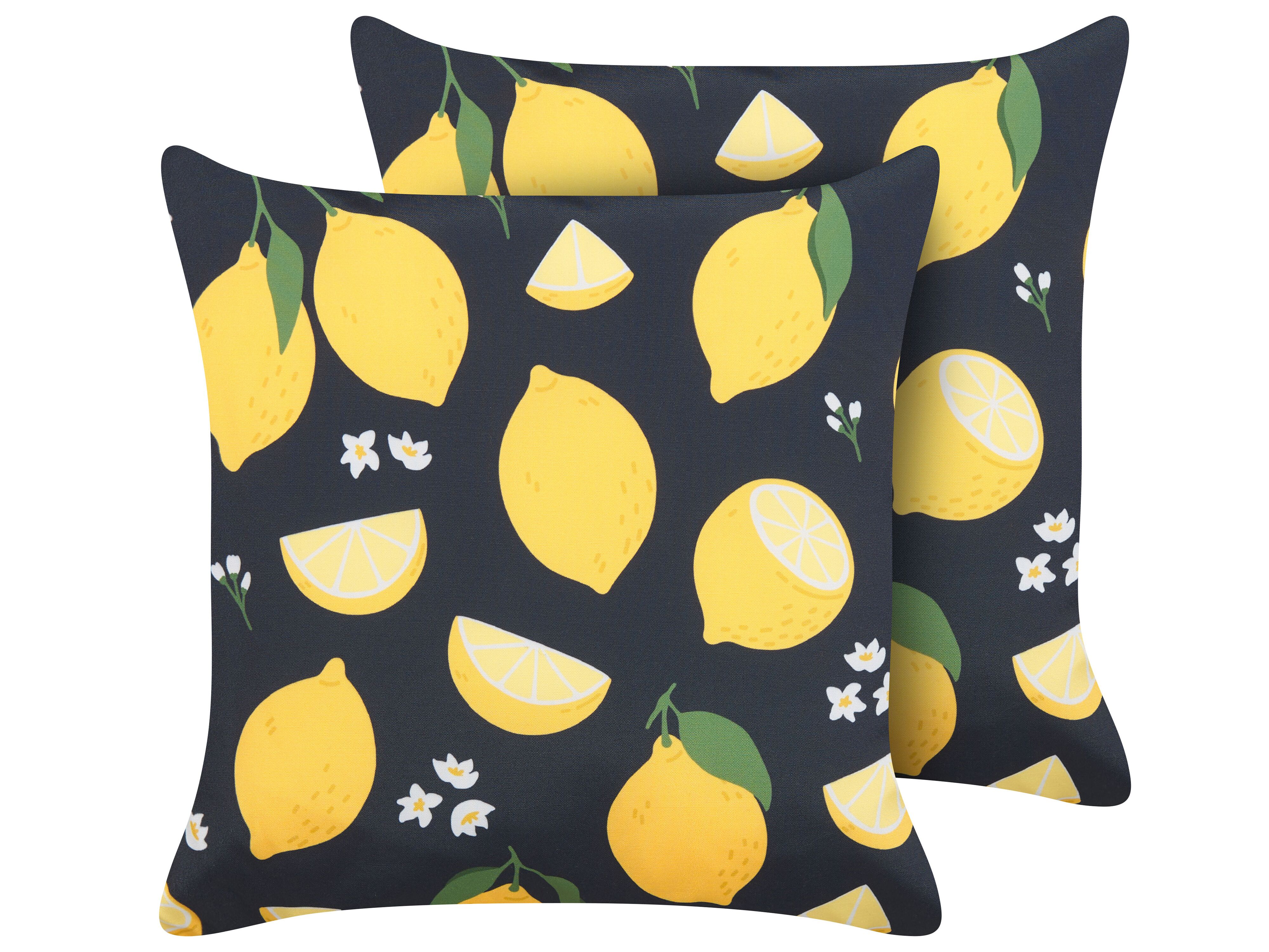 Set of 2 Decorative Cushions CITRUS 45 x 45 cm Black Plant Pattern