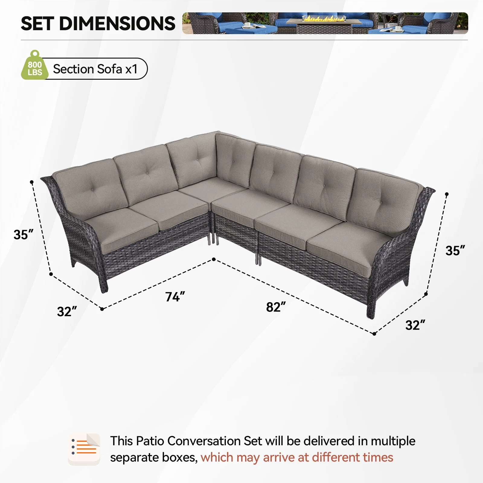 Gymojoy 2-Piece Outdoor Patio Furniture Set, L-Shaped Sectional Sofa, All-Weather PE Wicker Rattan Conversation Set,Brown/Gray