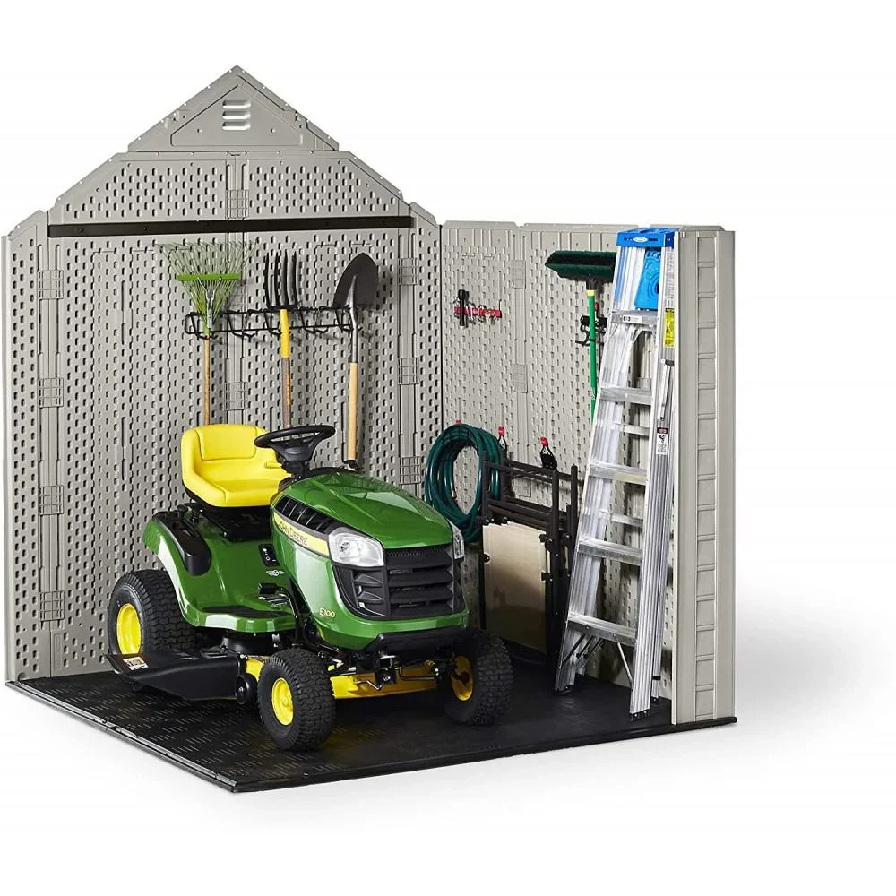 Rubbermaid Resin Outdoor Garden Storage Shed 7 x 7 ft, Sand - With Windows And Utility Hooks - Image 8 Rubbermaid Resin Outdoor Garden Storage Shed 7 x 7 ft, Sand - With Windows And Utility Hooks - Image 8