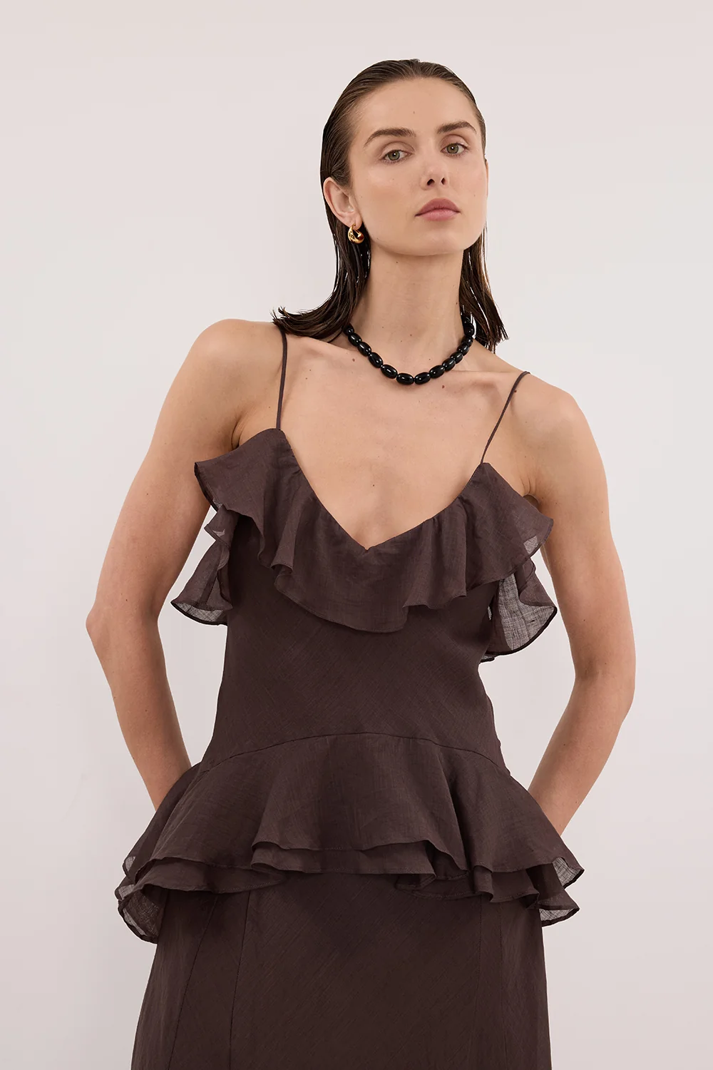 SARA DARK CHOC RAMIE MAXI DRESS