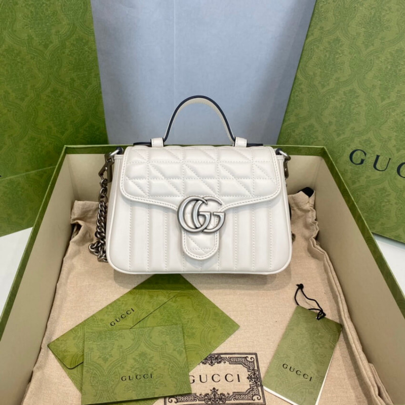 Replica Gucci Gg Marmont White Matelasse Leather Mini Top Handle Bag 5835711:1High-quality replica
