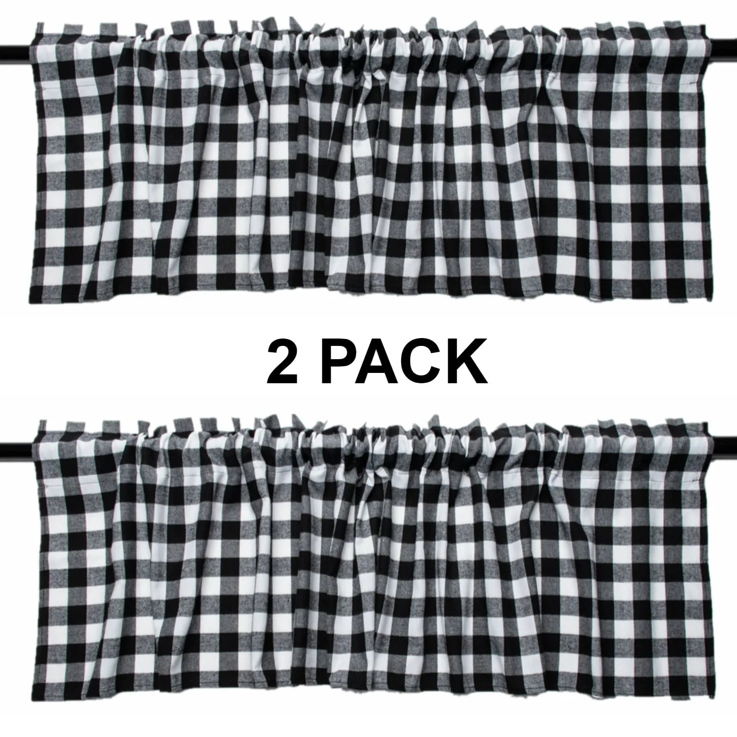 REZIPO 2 Pack Buffalo Check Plaid Window Valances White and Black Farmhouse Design Window Treatment Decor Curtains Rod Pocket Valances for Kitchen/Living Room 16