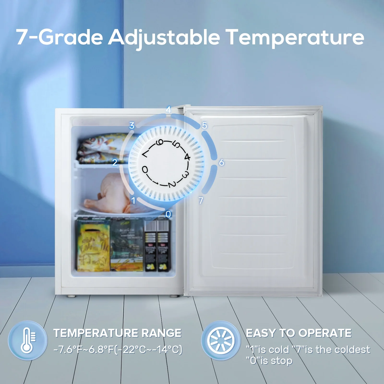 Auseo Mini Freezer Countertop, Energy Saving 2.6 Cu.ft, Single Door Compact Upright Freezer with Reversible Door for Home/Office/Kitchen-White - Image 4