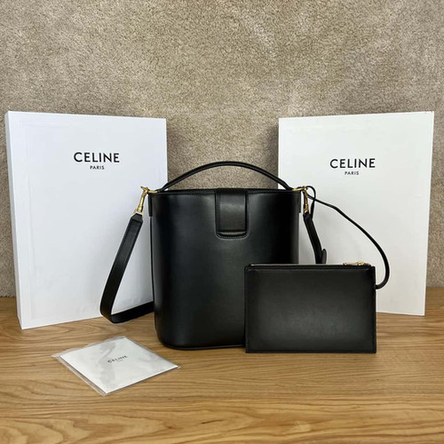 CELINE LOUISE medium size smooth cow leather handbag brown black