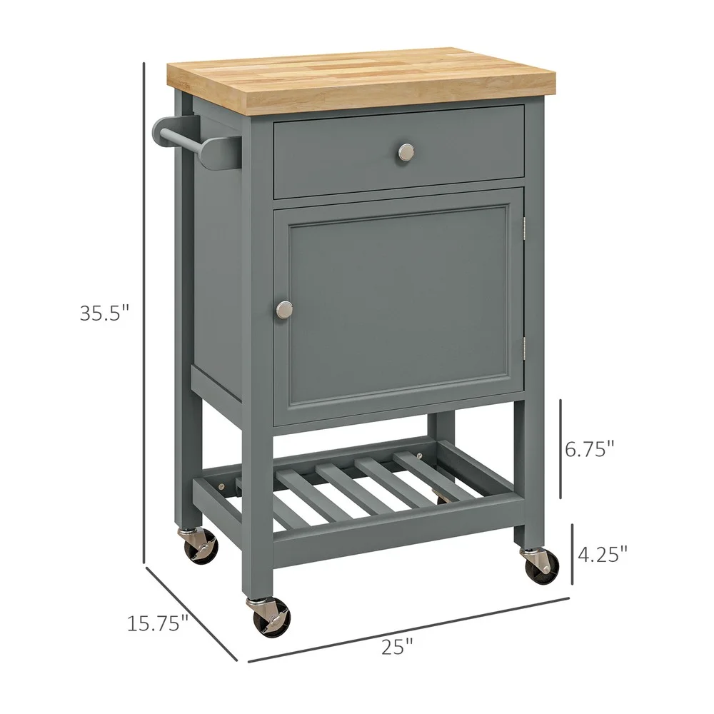 Utility Rolling Kitchen Island Cart w/ Storage Shelf, Wheels, Smooth Top, Gray