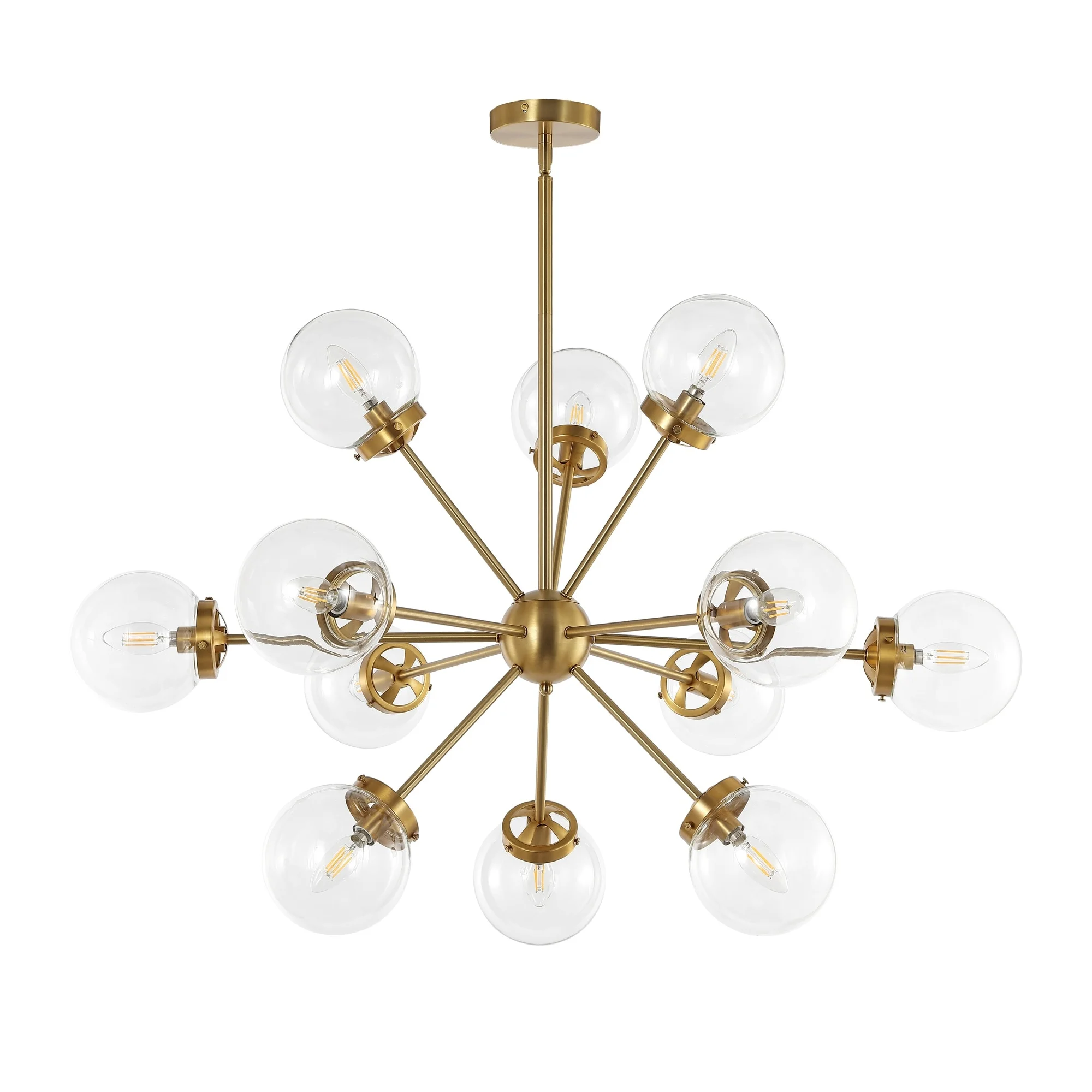 GetLedel 12-Light Modern Sputnik Sphere Chandelier with Glass Globe Shades Gold Finish with Clear Glass Shades N/A Gold