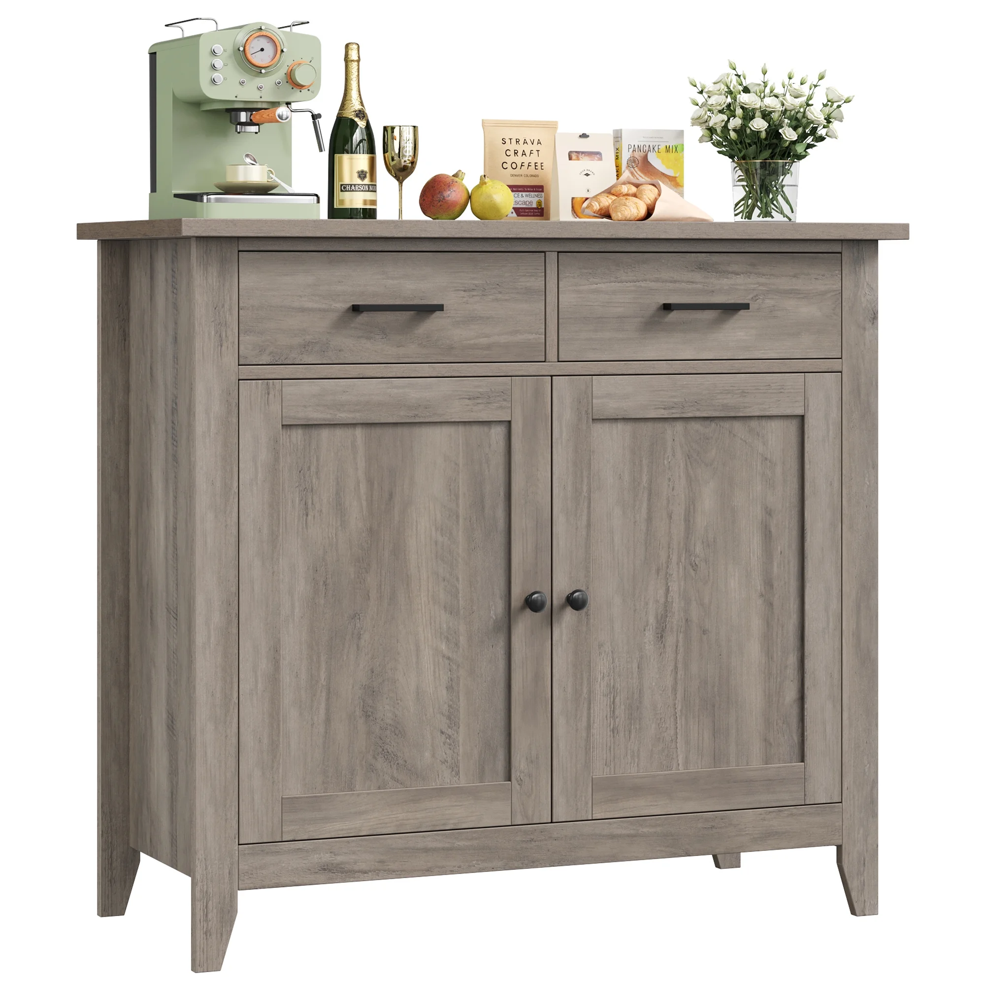 Homfa Entryway Cabinet, Kitchen Storage Cabinet, Farmhouse Buffet Sideboard with 2 Drawers and 2 Doors,Coffee Bar with Storage for Dining Room Living Room,White - Image 35
