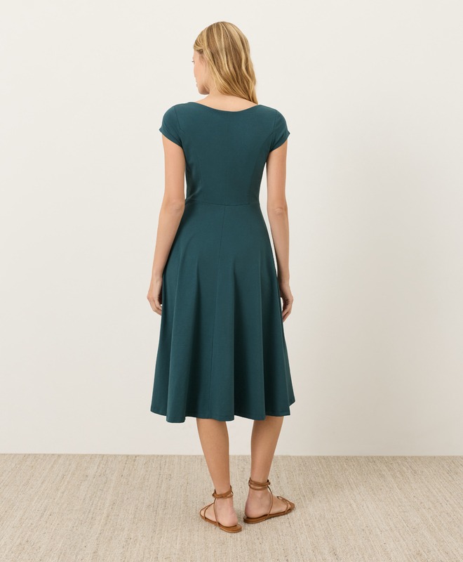 Organic Fit & Flare Ballet Neck Dress - Deep Aqua