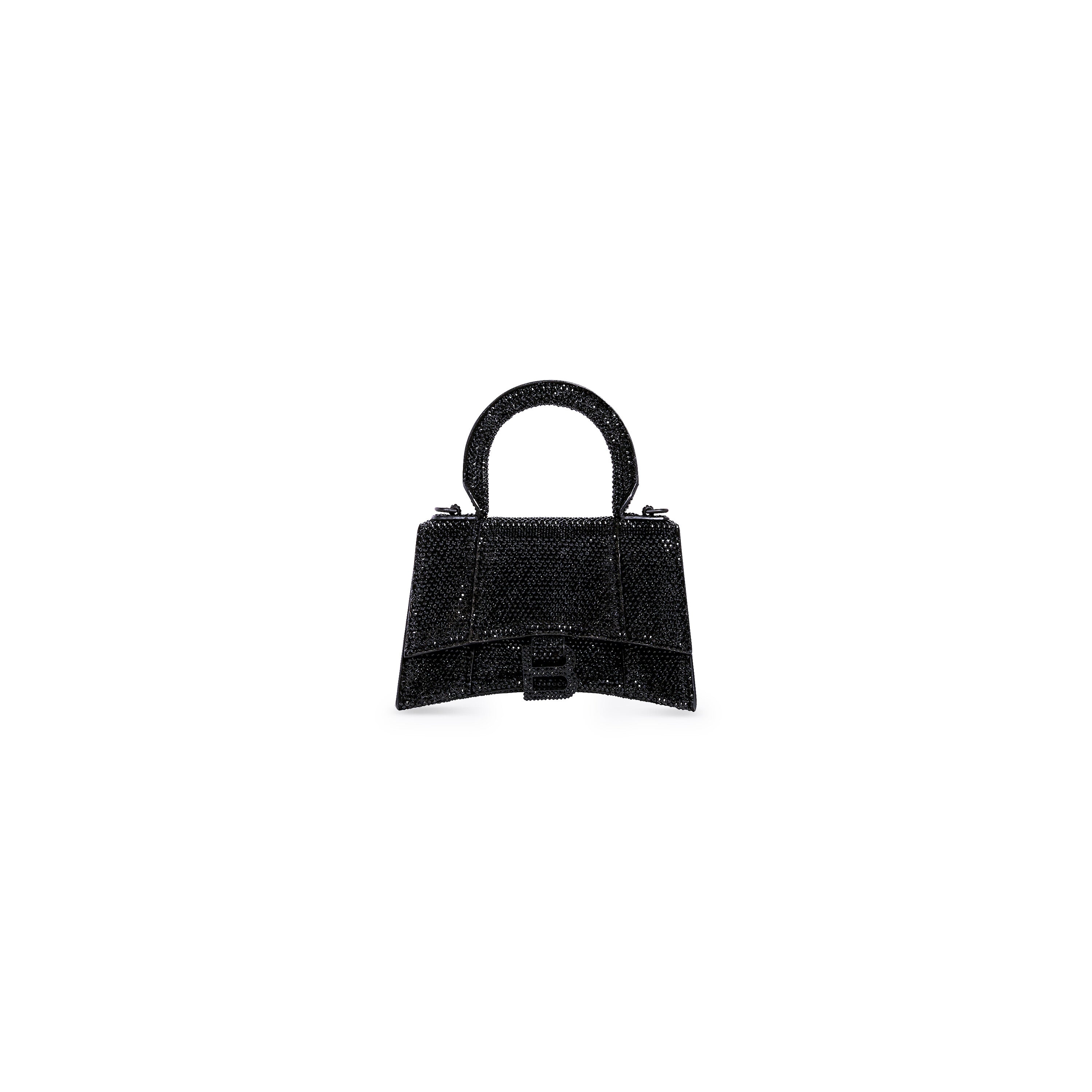WOMEN'S HOURGLASS XS HANDBAG WITH RHINESTONES IN BLACK - Replicaclubs