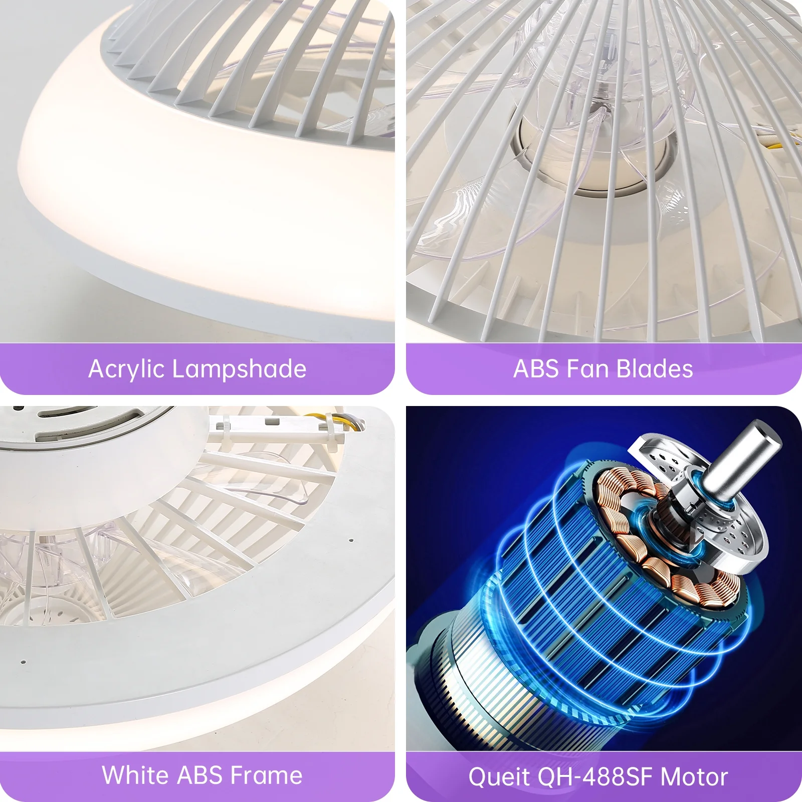 15 inch RGB dimmable LED enclosed bladeless ceiling fan with light 6 speed remote for bedroom kids room party
