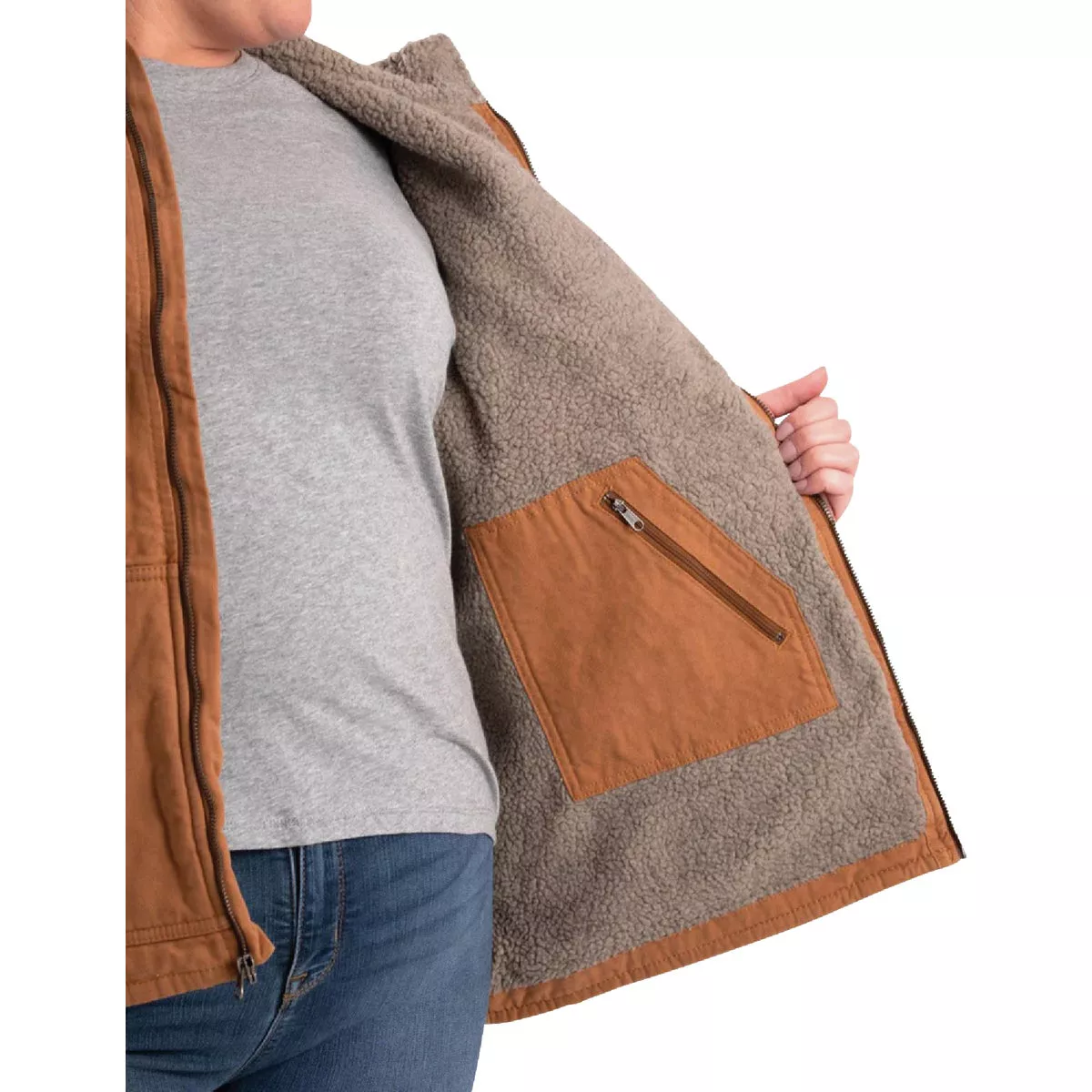 Berne Softstone Women's Large Brown Duck Sherpa-Lined Vest