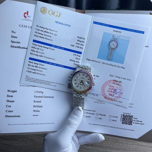 Rolex DateJust Replica Watch Full Moissanite Diamonds Hong Kong Dial Blue 41mm - Elite Watch Atelier