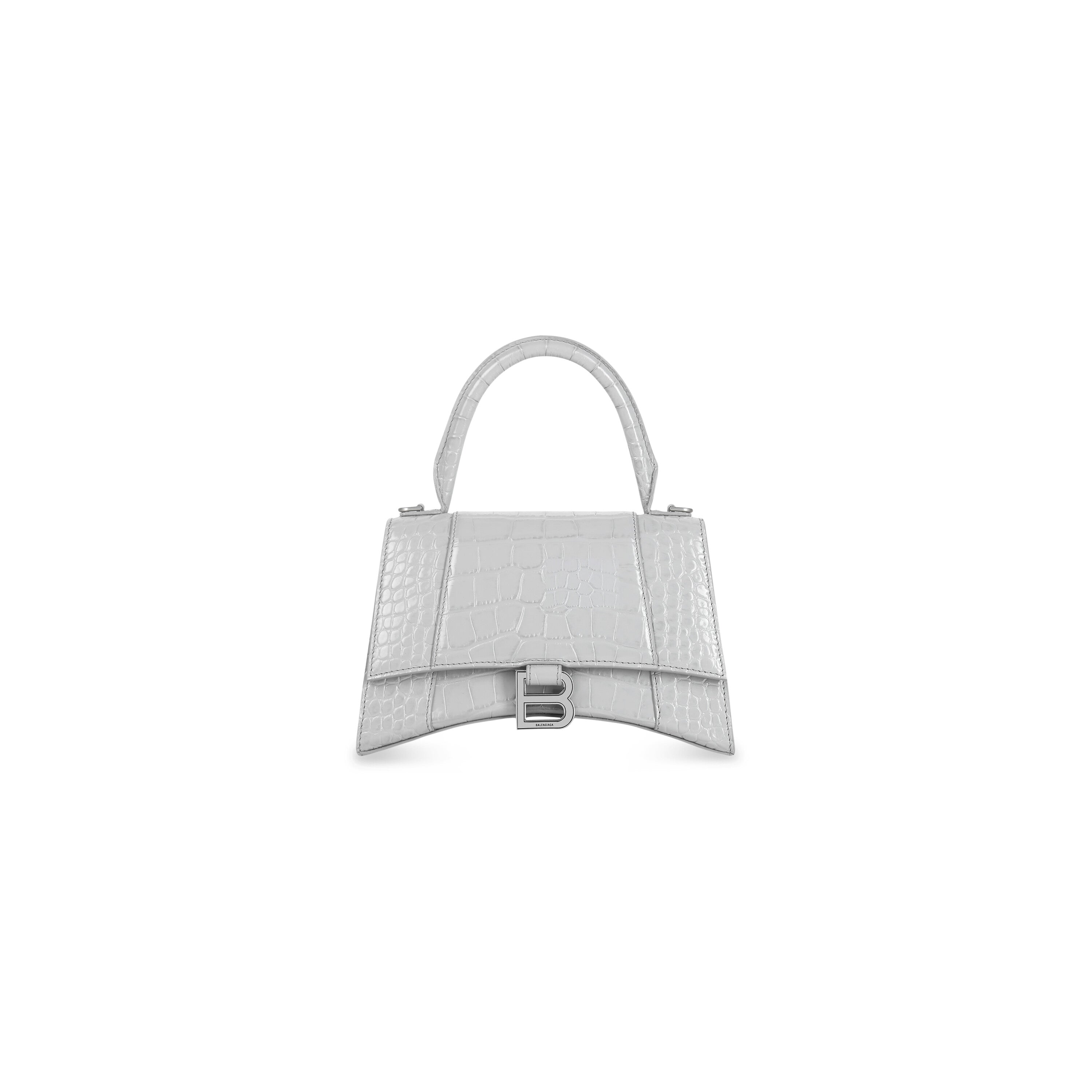 WOMEN'S HOURGLASS SMALL HANDBAG CROCODILE EMBOSSED IN GREY - Replicaclubs