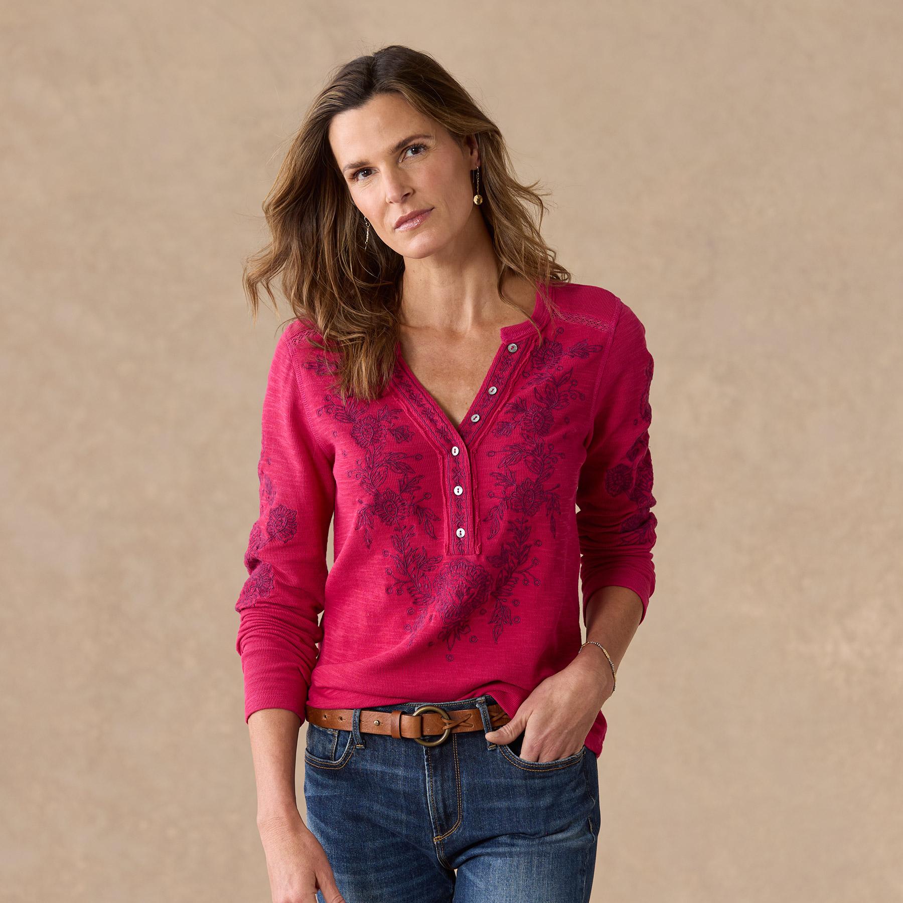 Artisan Floral Henley, Petite - Sundance Clothing