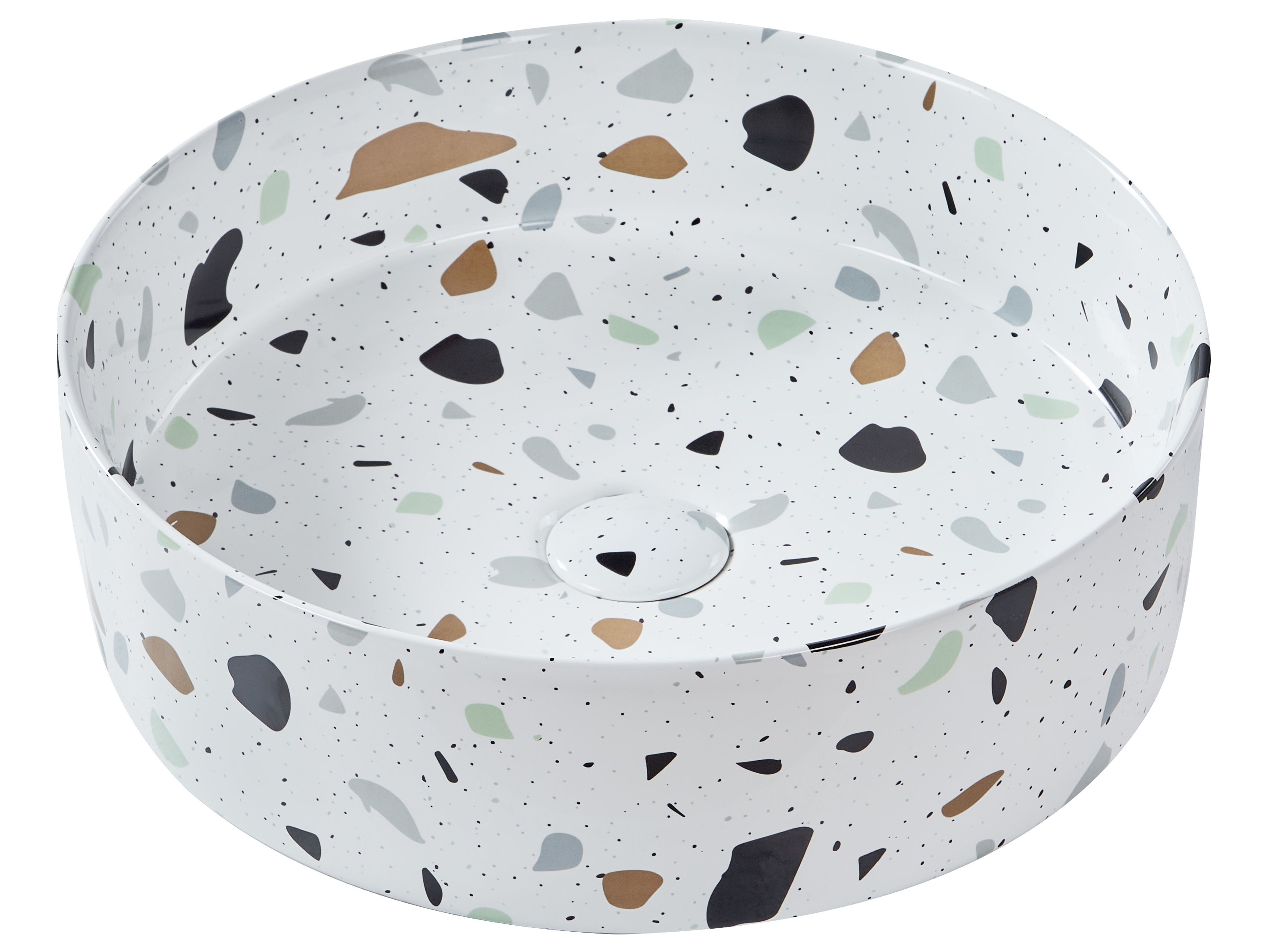 Countertop Basin NULES ⌀ 400 mm Ceramic White Terrazzo