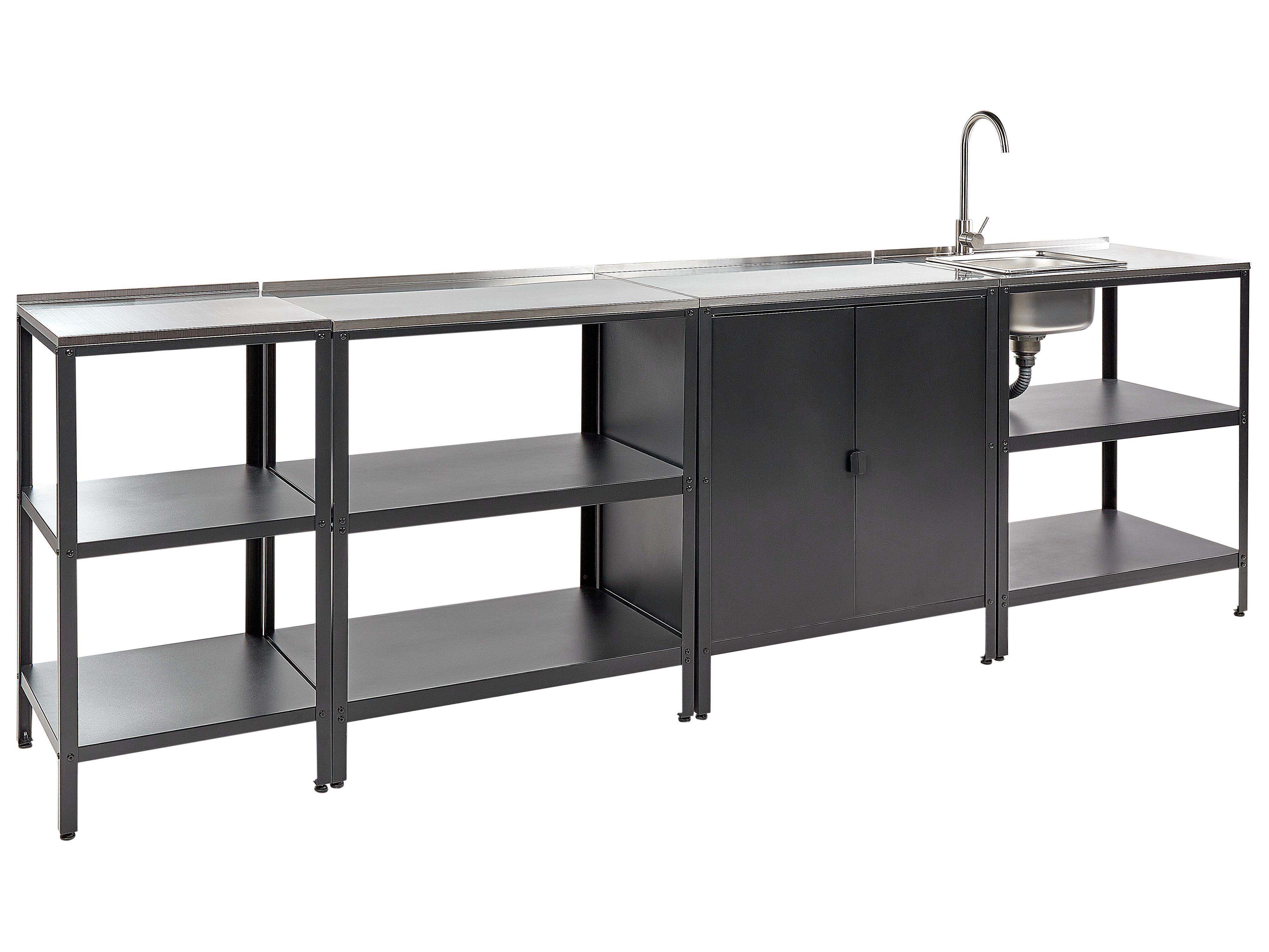 4 Piece Outdoor Kitchen Set with Sink VILAMA Metal Black