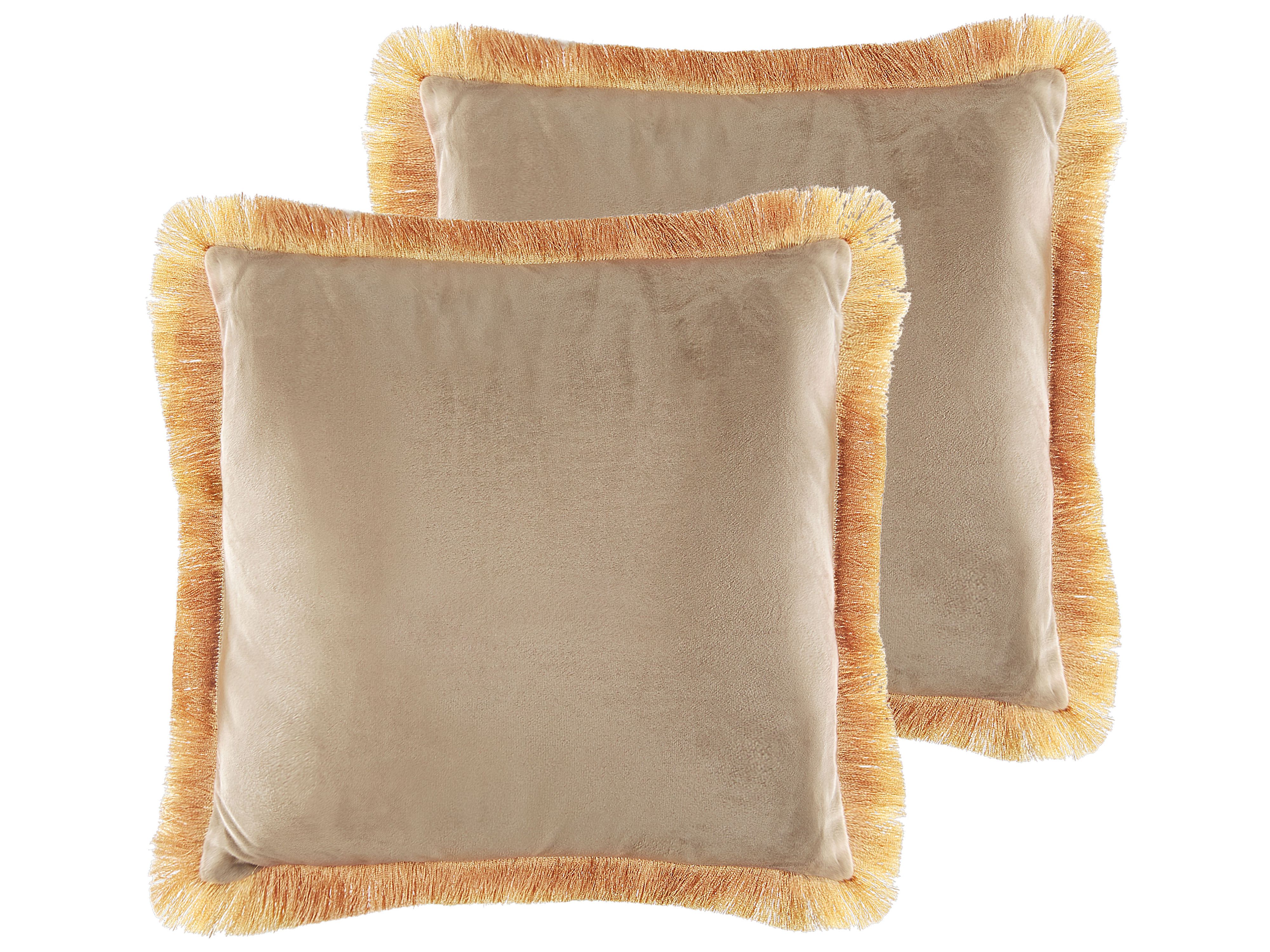 Set of 2 Decorative Cushions POTHOS Velvet 45 x 45 cm Beige Solid