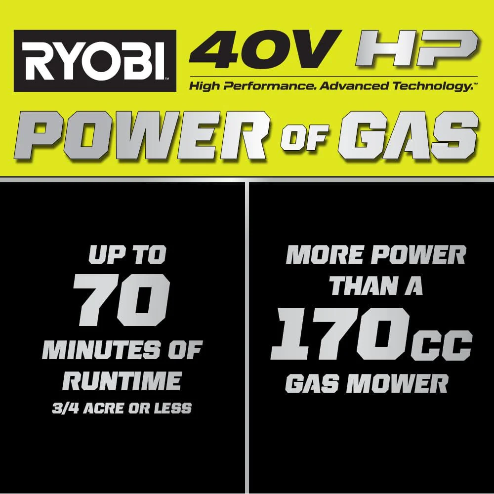 Ryobi 40V HP Brushless 21-in Self-Propelled AWD Lawn Mower – Whisper Series – Includes (2) 6.0Ah Batteries and Charger - Image 3