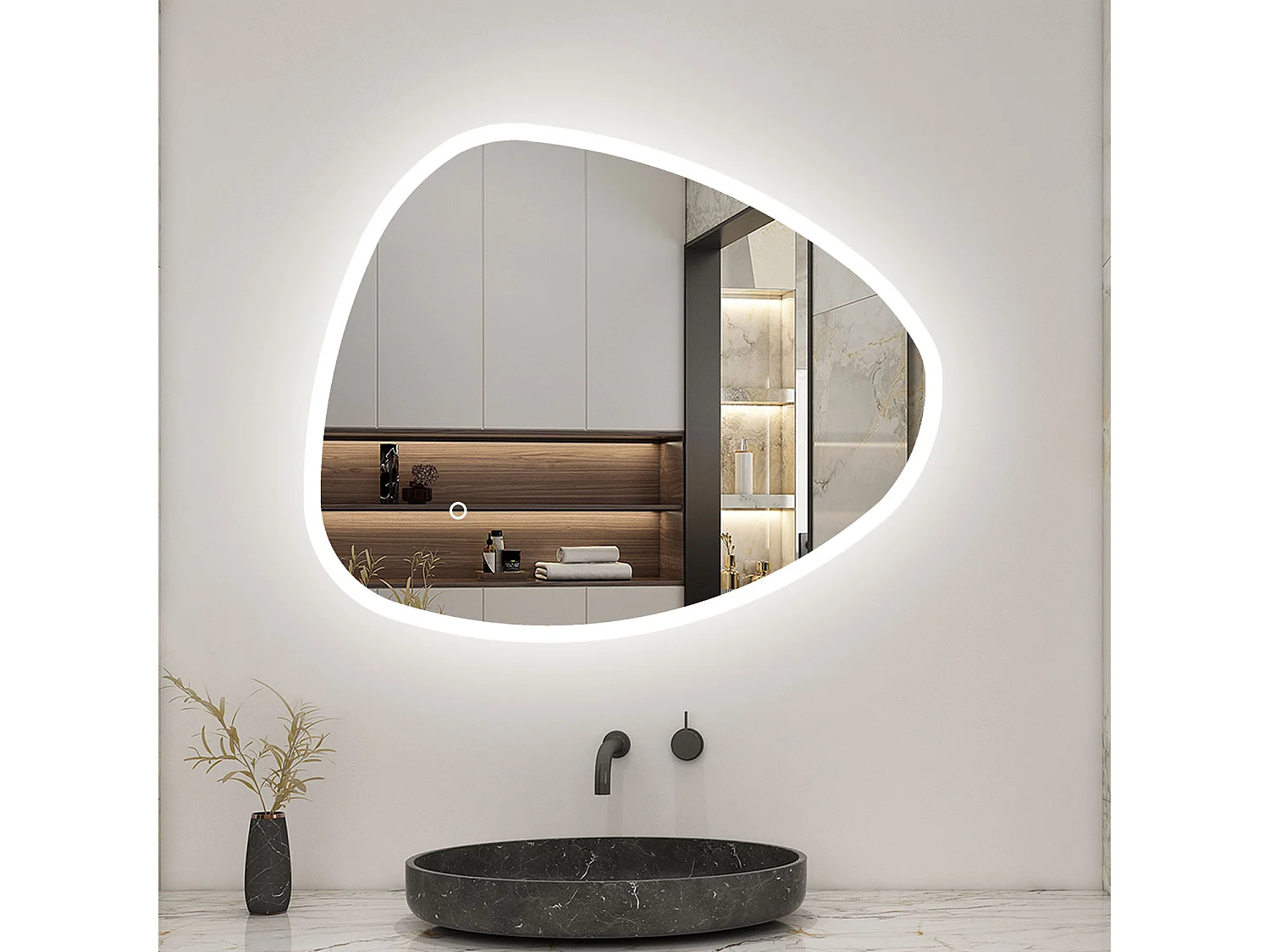 AICA LED Miroir lumineux 80 x 65cm avec anti-buée + 3 Couleurs + dimmable + mémoire, Miroir LED salle de bain