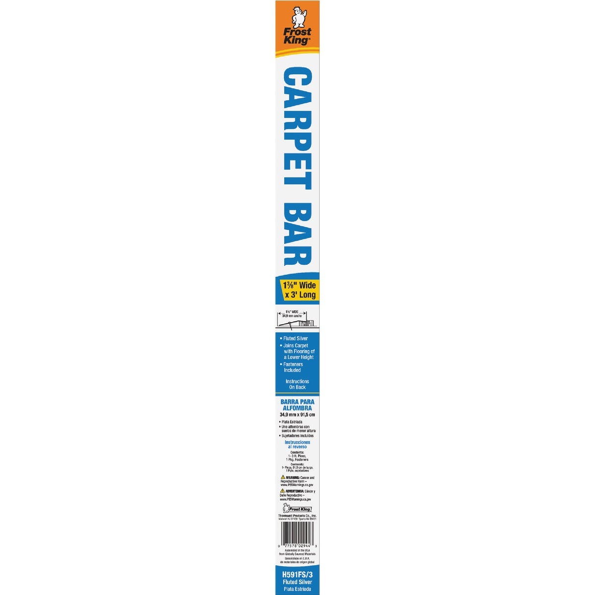 Frost King Satin Silver Fluted 1-3/8 In. x 3 Ft. Aluminum Carpet Trim Bar, Wide
