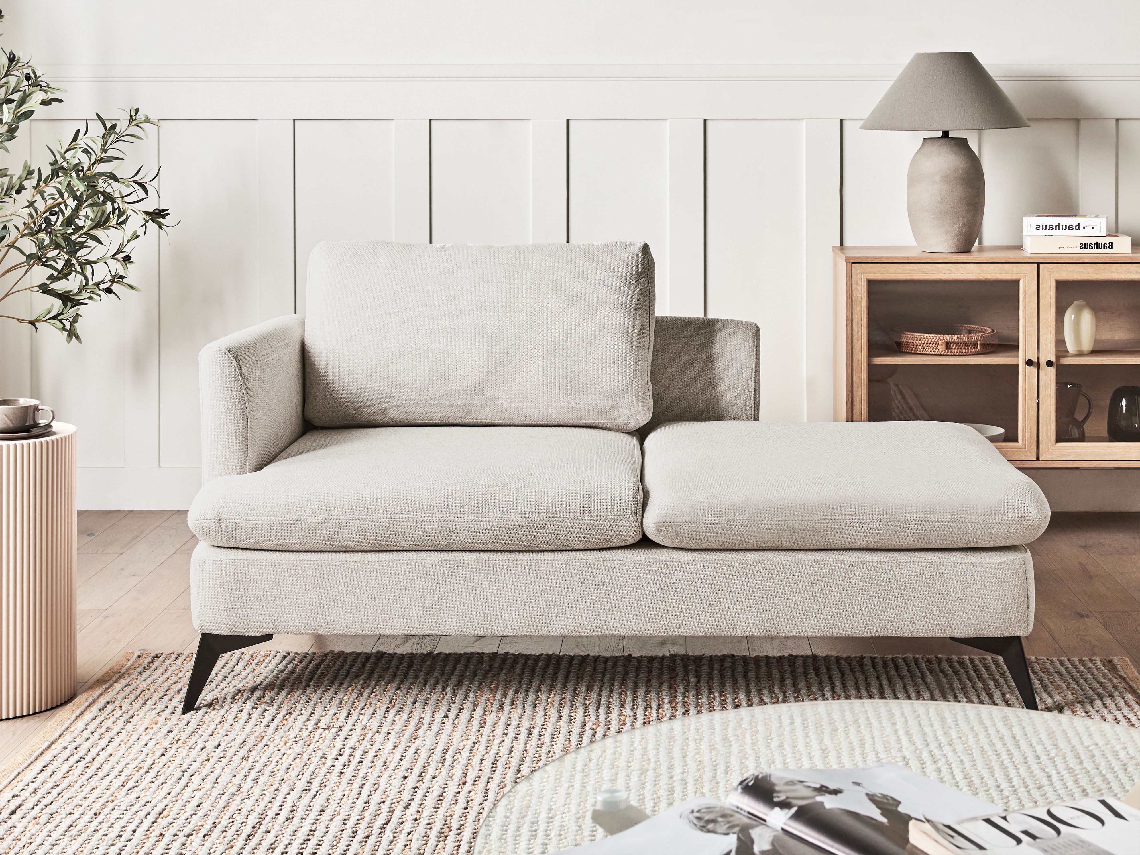 Left-Hand Chaise Lounge SIEVOZ Fabric Light Beige