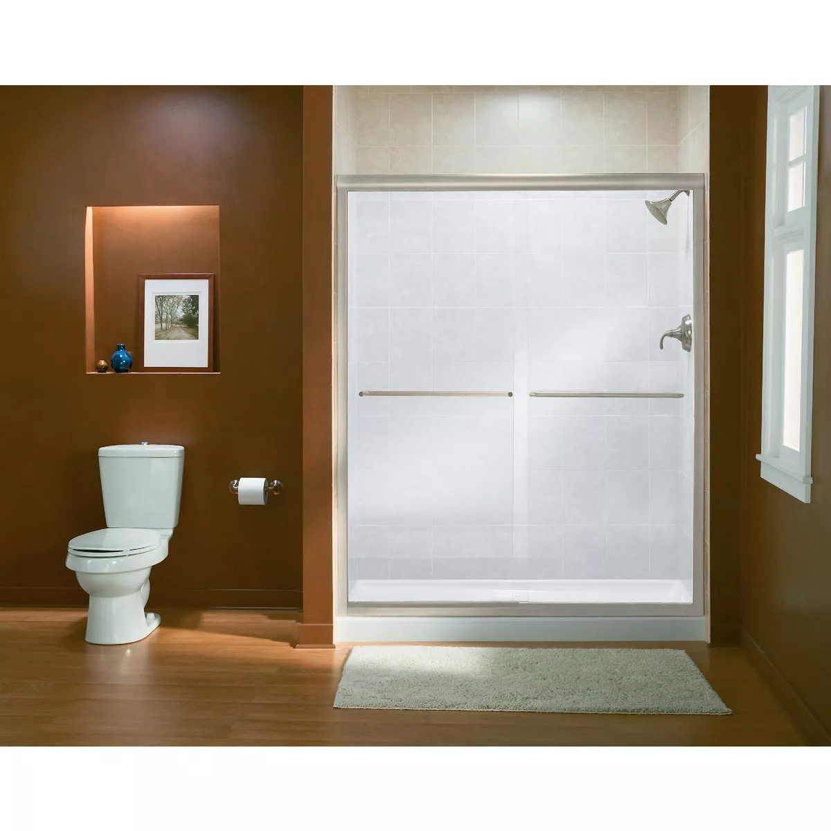 Sterling Finesse 59-5/8 In. W. X 70-5/16 In. H. Brushed Nickel Frameless Clear Sliding Shower Door