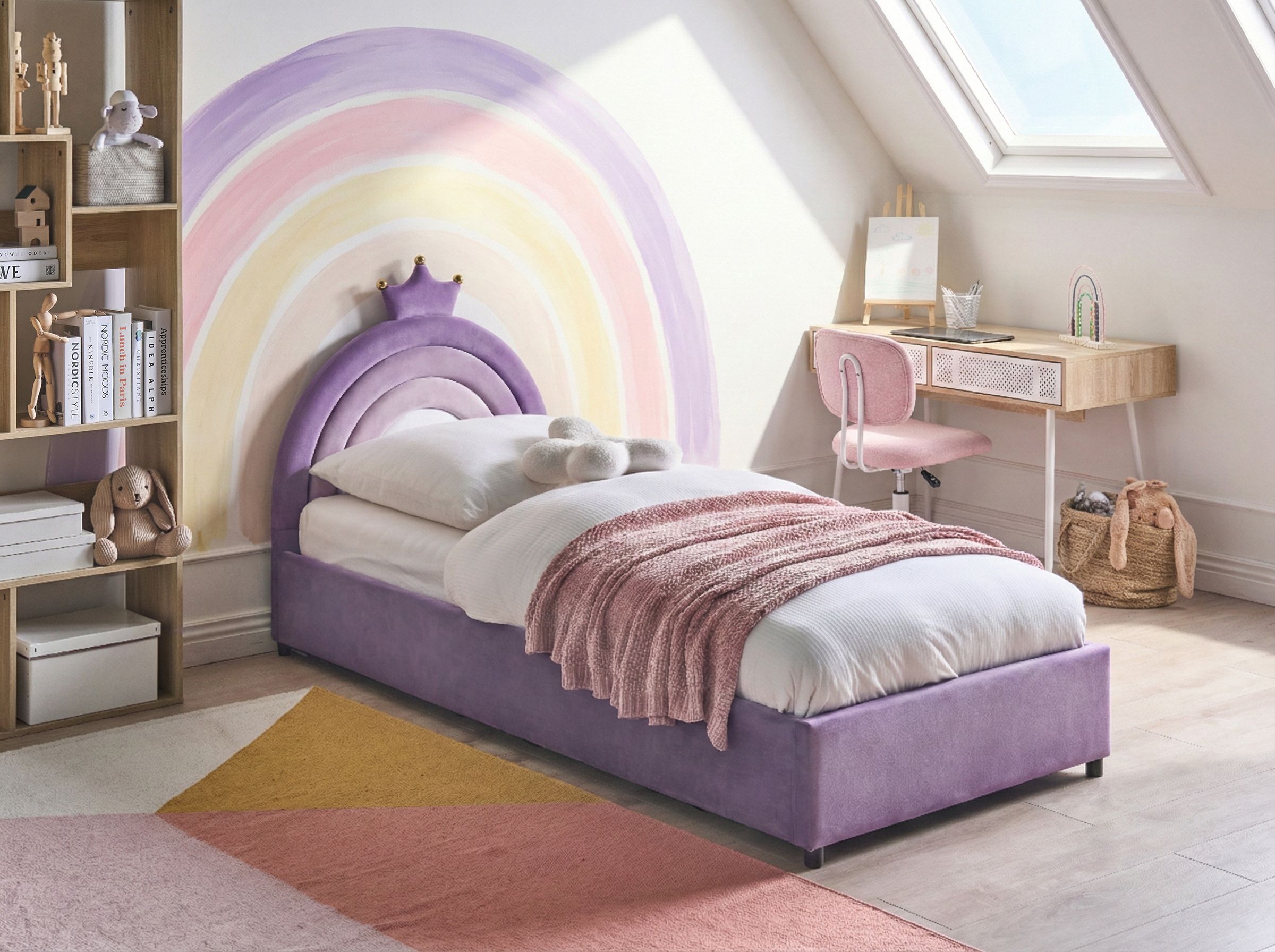 Kids Ottoman Bed Crown Velvet GRISETOT 90 x 200 cm (EU Single) Violet