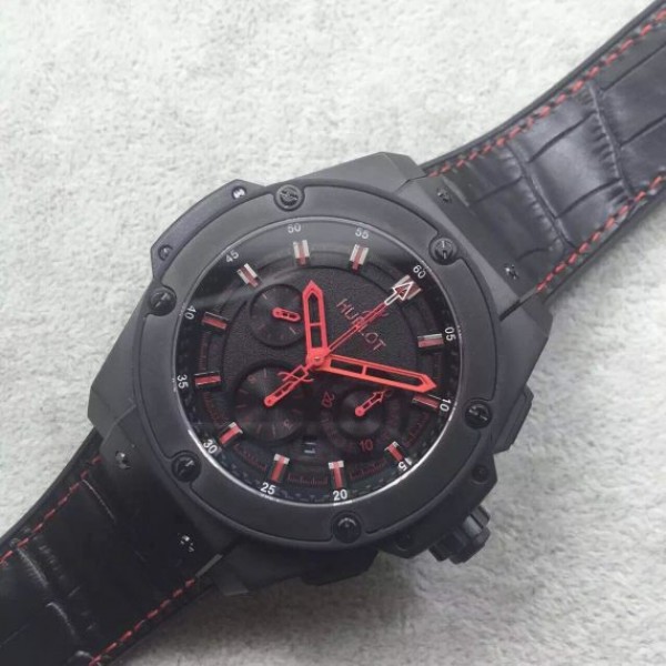 Replica Hublot Big Bang King Power 48mm PVD Black Dial Red Hands Gummy Strap A7750 - Elite Watch Atelier