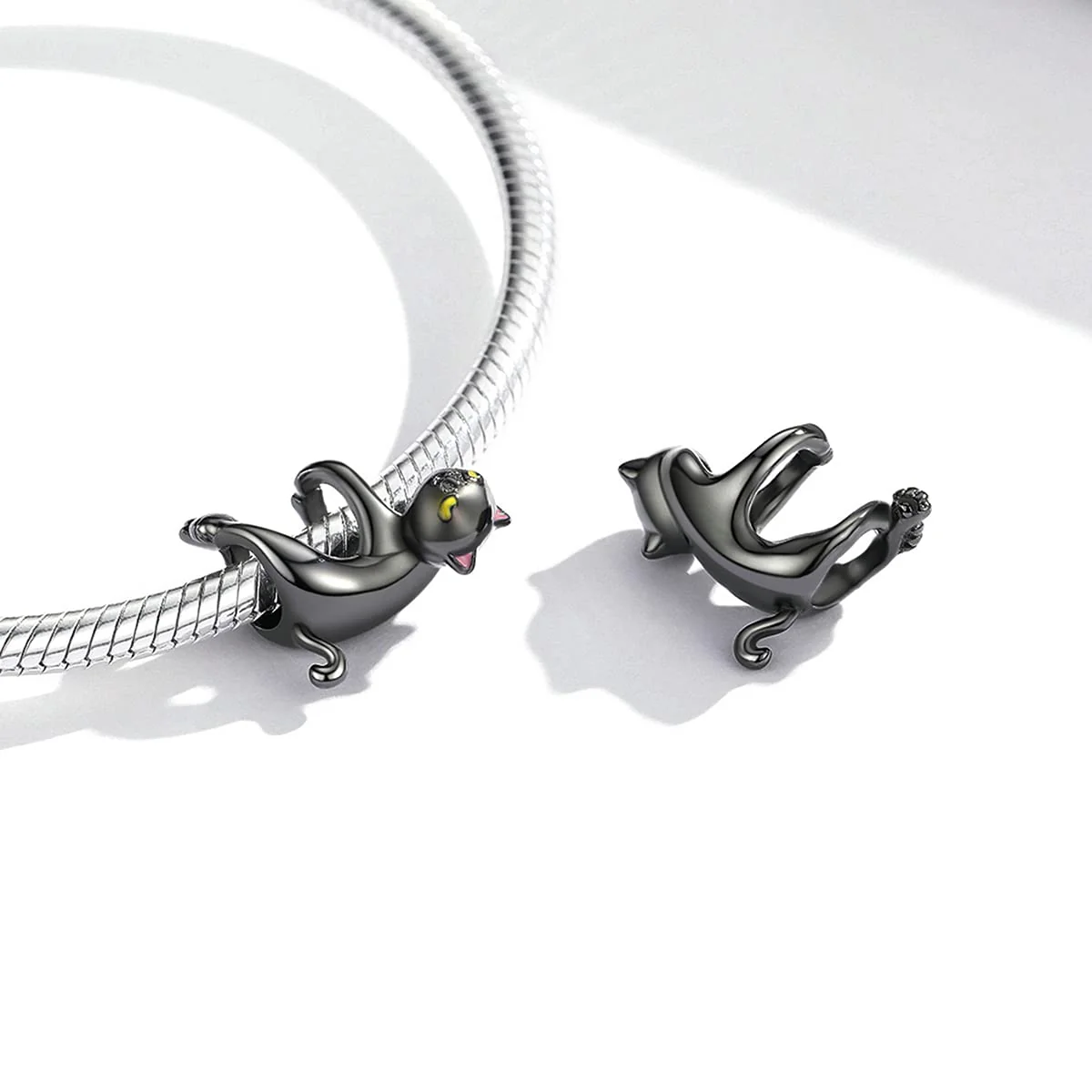 Black Cat Charms for Bracelet - Black Enamel Cats Pendant 925 Sterling Silver Vintage Retro Animal Charm Compatible with Bracelet Bangles Necklace…