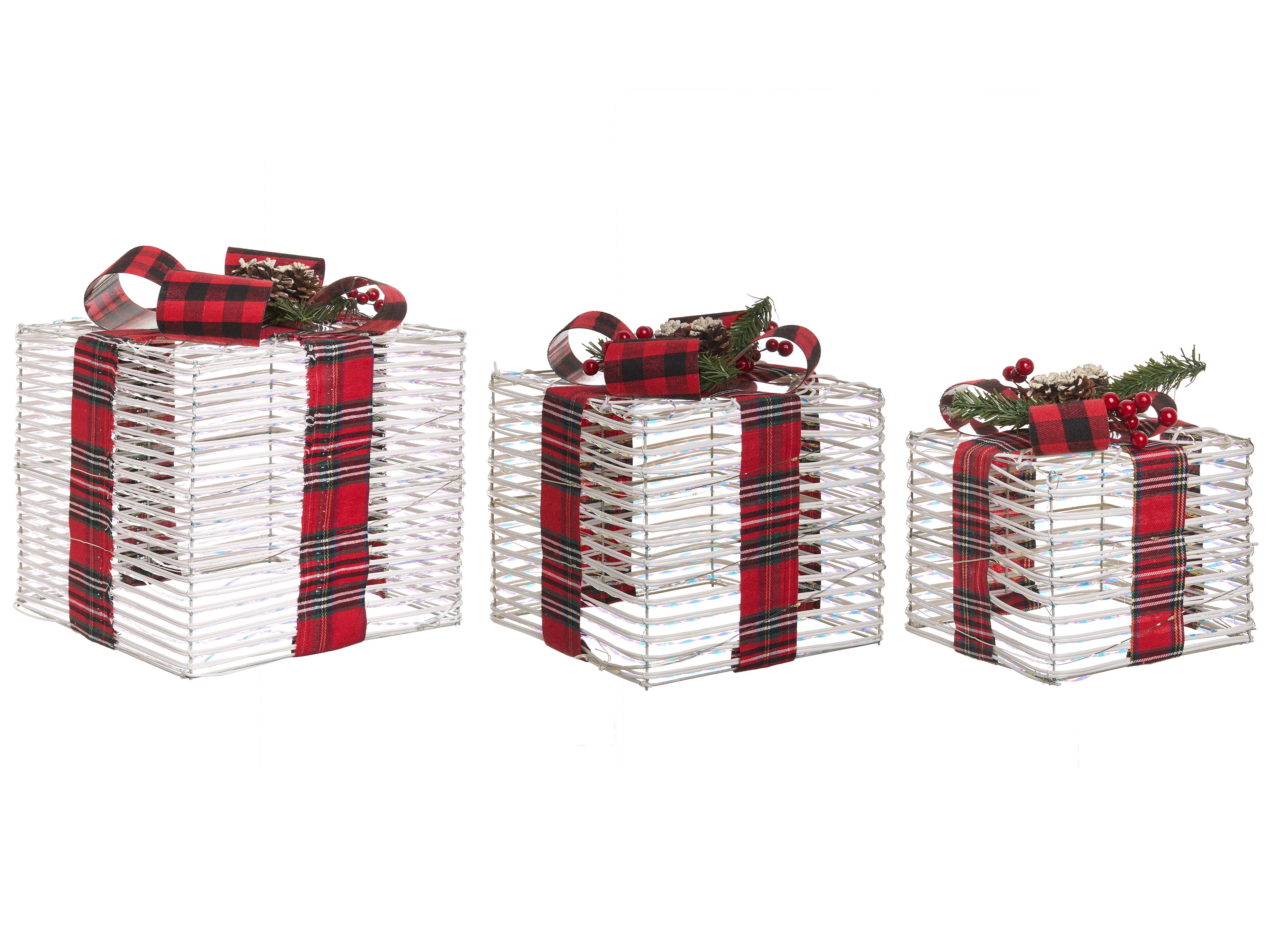 Set of 3 Christmas Decorations LED MANGEN Christmas Gifts 20/25/35 cm Off-White