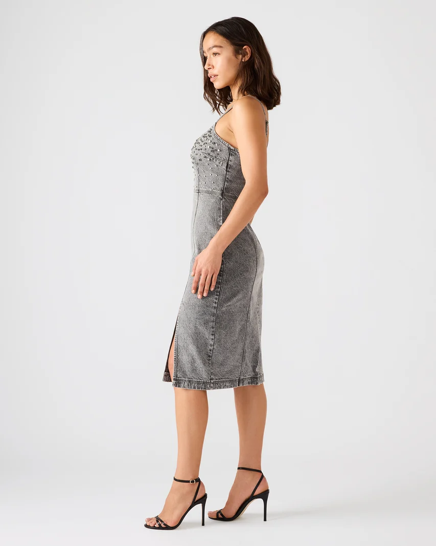 Embellished Giselle Denim Dress Fog