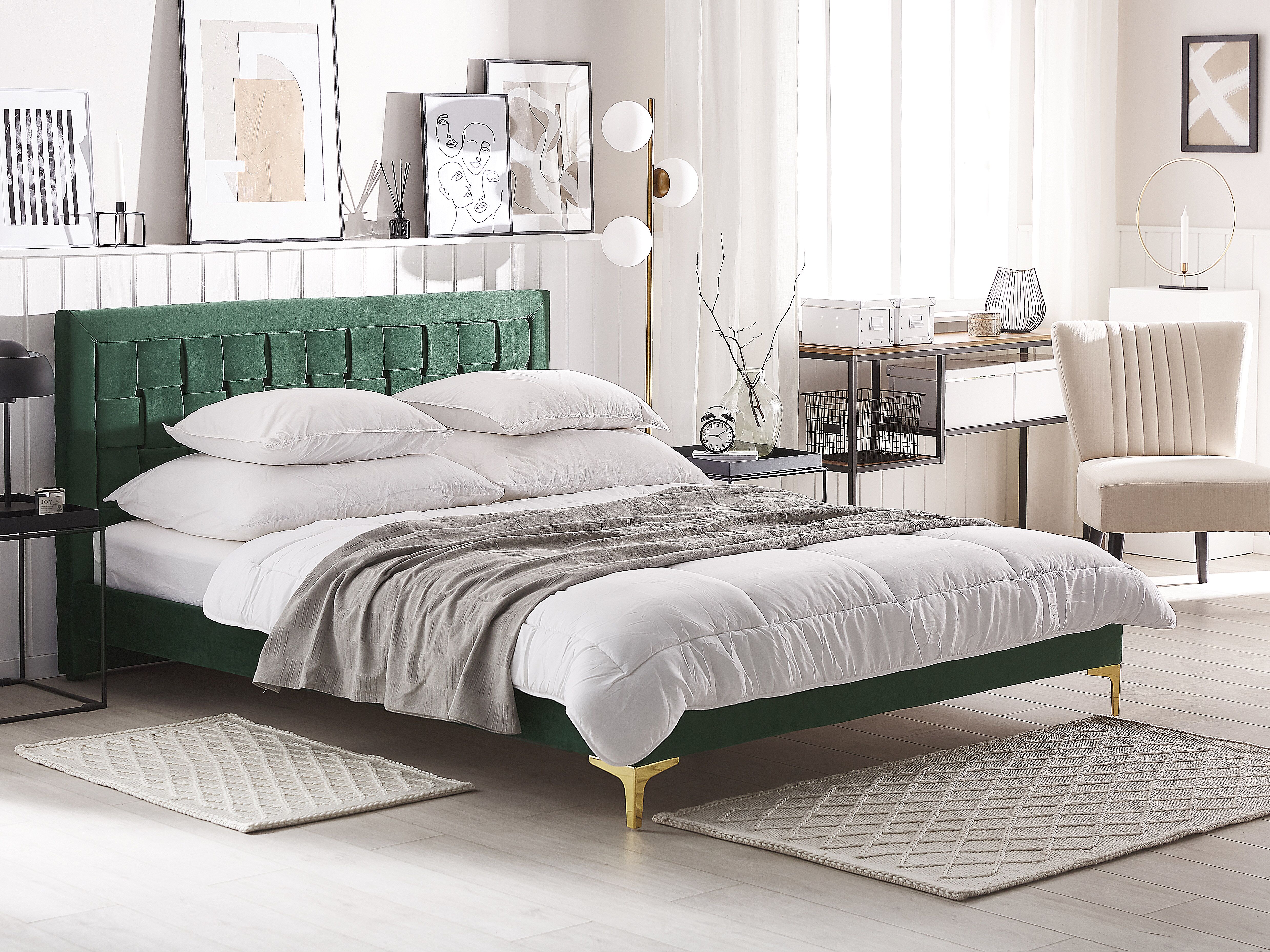 Bed Velvet LIMOUX 180 x 200 cm (EU Super King) Dark Green