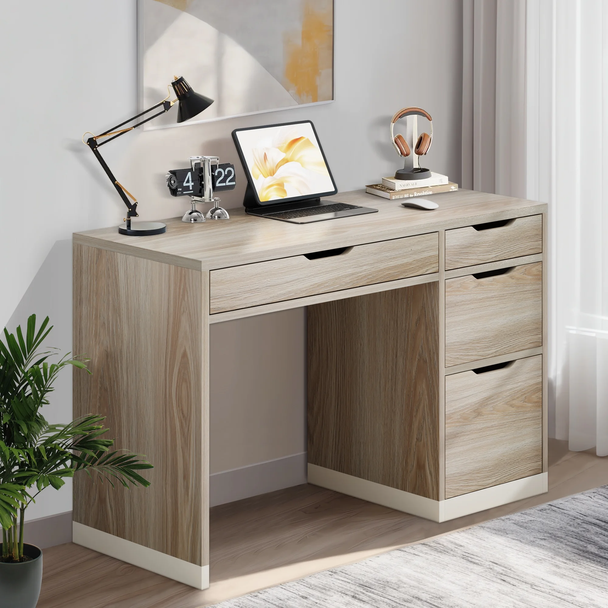 DreamCurship White Desk with Drawers, Modern Computer Desk with File Drawers, Home Office Study Writing Desk with Storage, White - Image 14