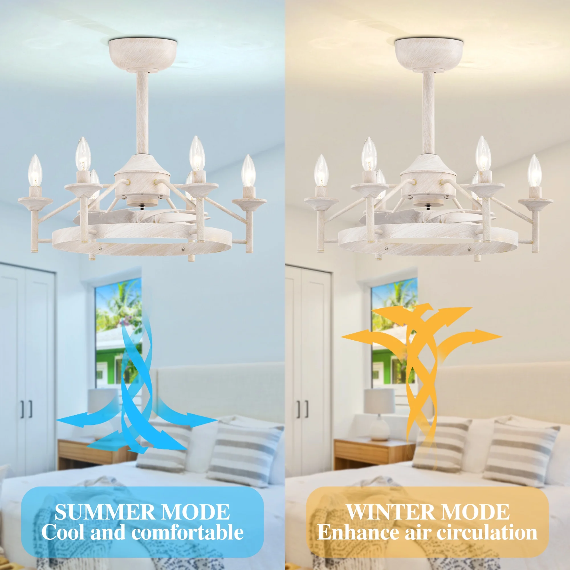 Maxax Candlestick Ceiling Fan with Light, 21" White Vintage Ceiling Fan with Remote Control, 6 Speeds Reversible Timing Ceiling Fan for Bedroom, Living Room - Image 7