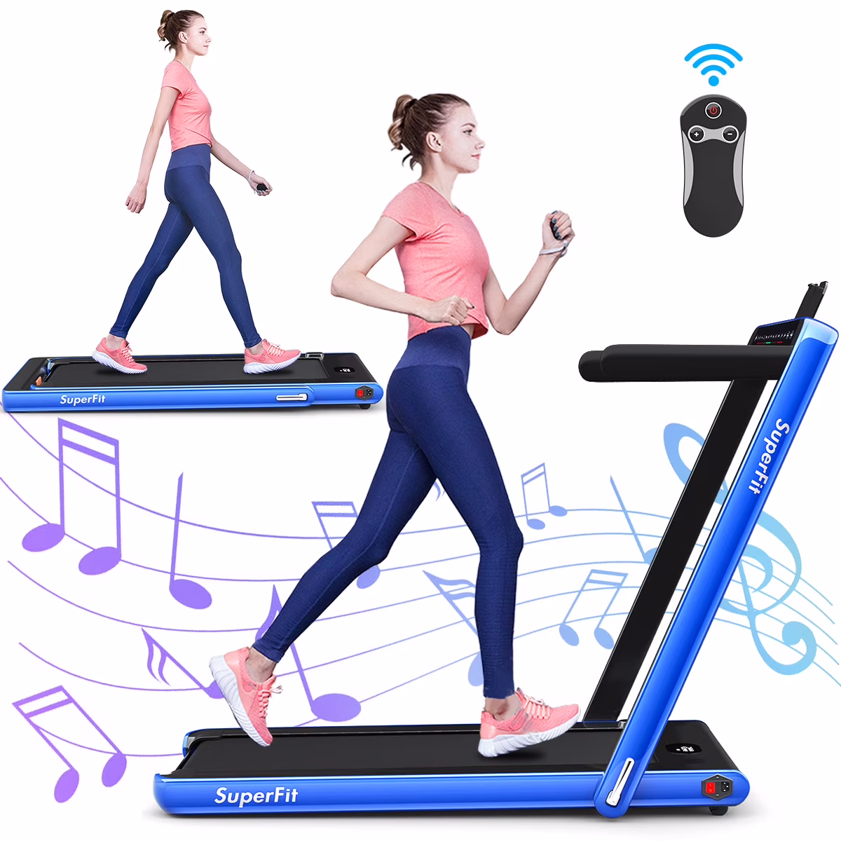 Gymax 2 in 1 Folding Treadmill 2.25HP Running Machine w/ Dual Display APP Control Black - Image 11