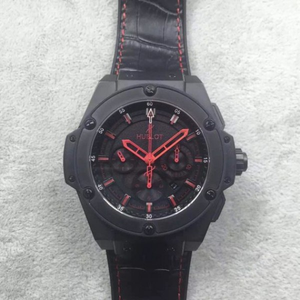 Replica Hublot Big Bang King Power 48mm PVD Black Dial Red Hands Gummy Strap A7750 - Elite Watch Atelier