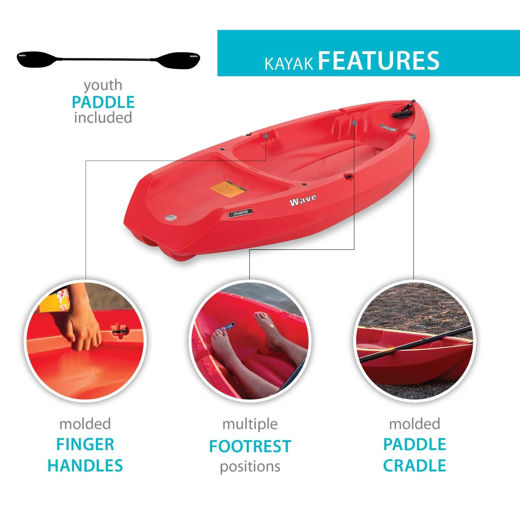 Lifetime Wave 6 ft Youth Kayak, Fire Red (91401) - Image 6