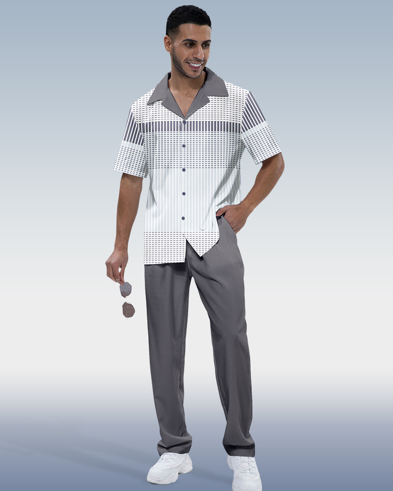 Suitmens Men's Gray Gradient Short Sleeve Walking Suit