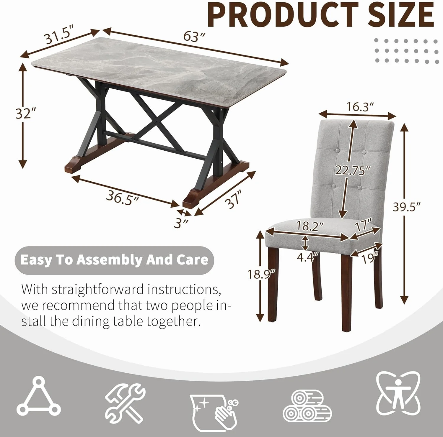 Sumdeal 5-Piece Farmhouse Dining Table Set, Wood Round Extendable Dining Table and 4 Upholstered Dining Chairs (Espresso-1Table 4 Chairs) - Image 11