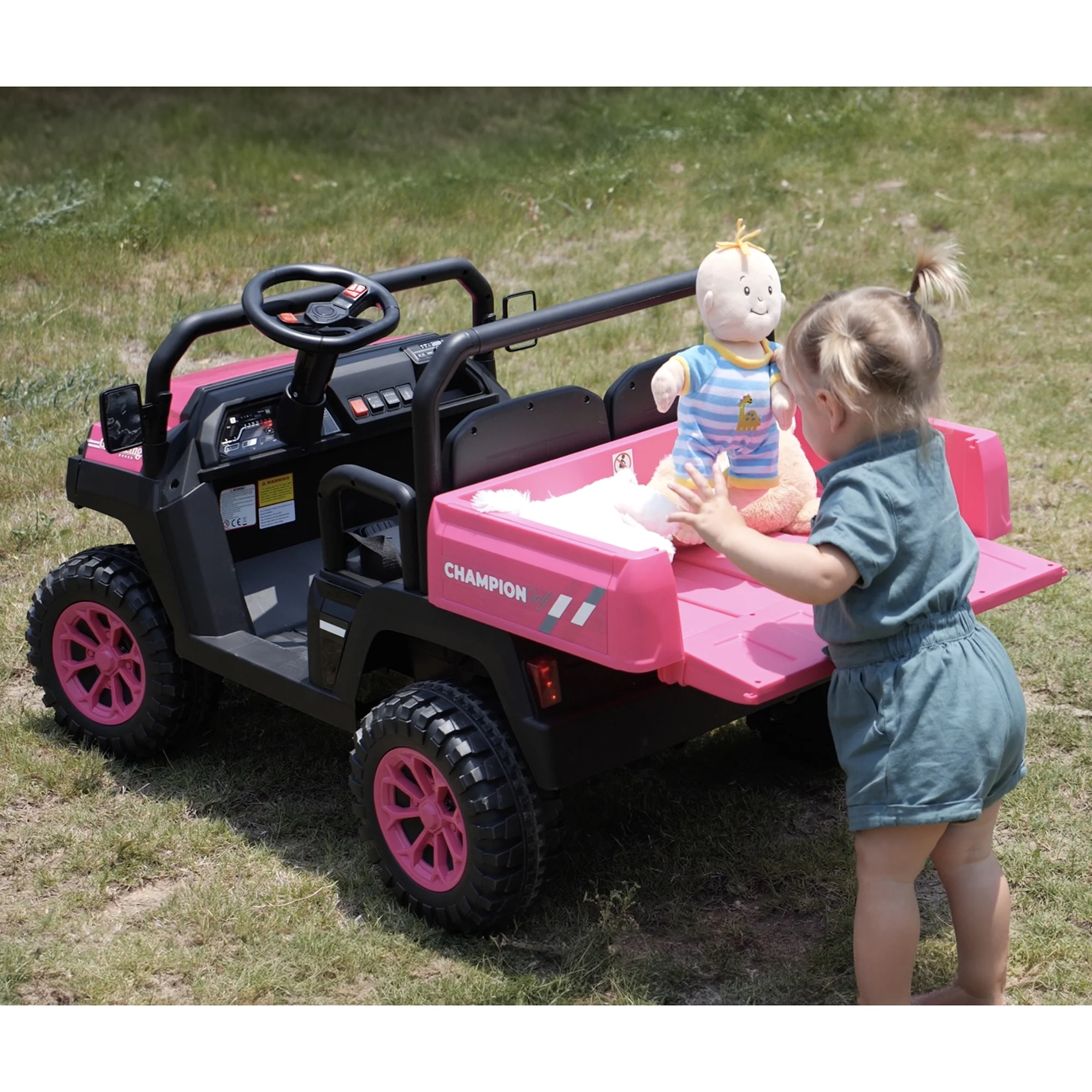 Joyracer 4WD 24 Volt Ride on Toys UTV with 2 Seater & Remote Control, Kids Electric Golf Cart w/ 4x200W Power Motors, Tiltable Trailer & Shovel, 4 Wheels Spring Suspension, Bluetooth USB Music, Black - Image 26