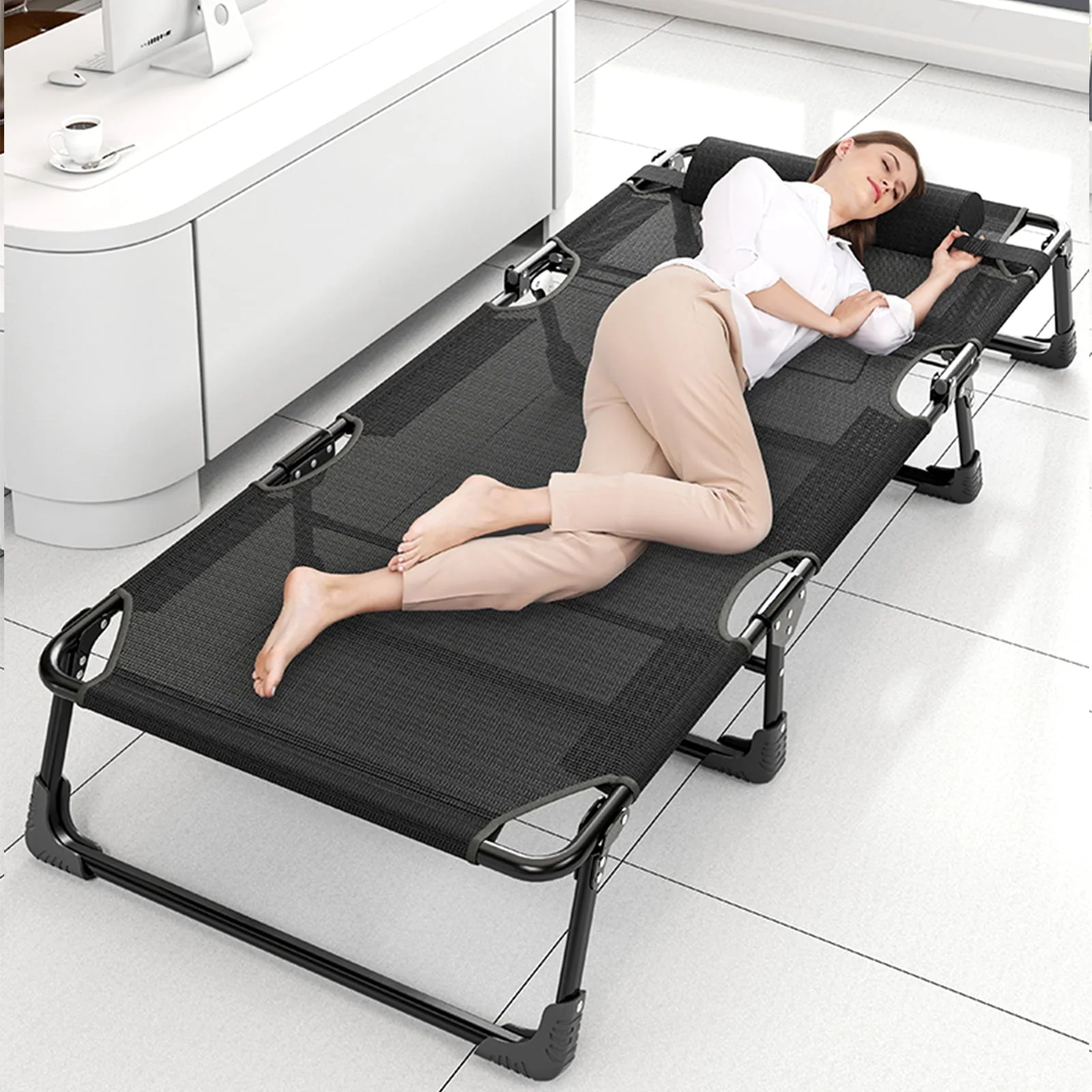 Slsy Folding Lounge Chair, 5-Position Adjustable Outdoor Reclining Chair, Folding Sleeping Bed Cot, Folding Chaise Lounge Chair for Pool Beach Patio Sunbathing - Image 10