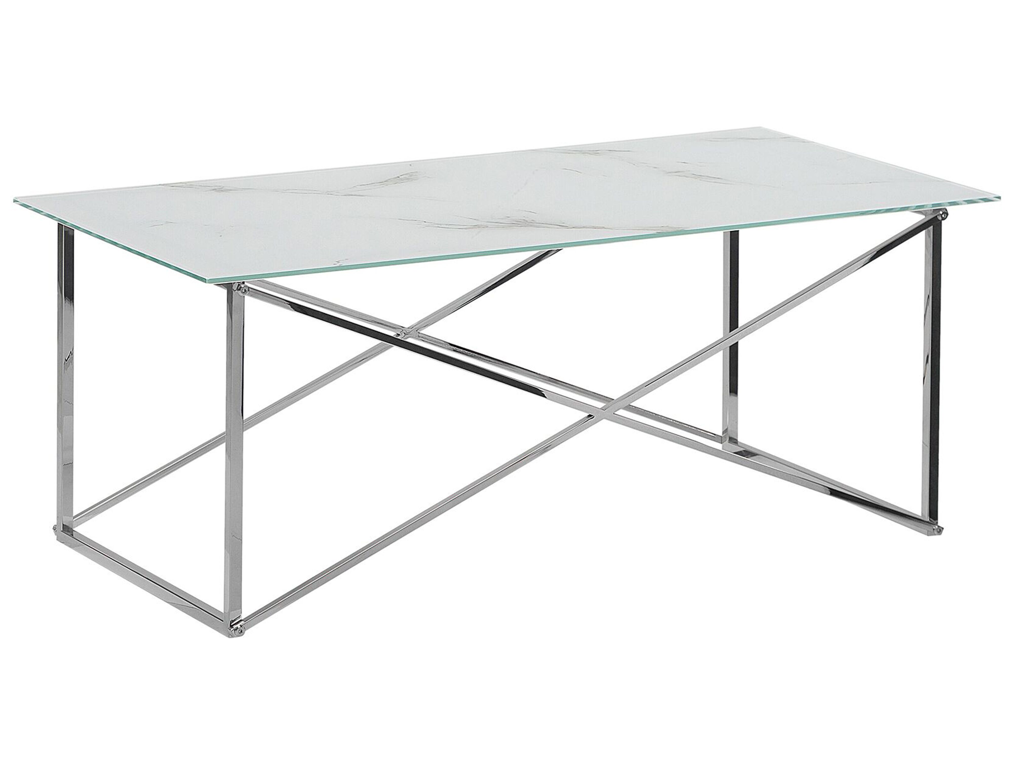 Coffee Table EMPORIA Tempered Glass Marble/ Silver