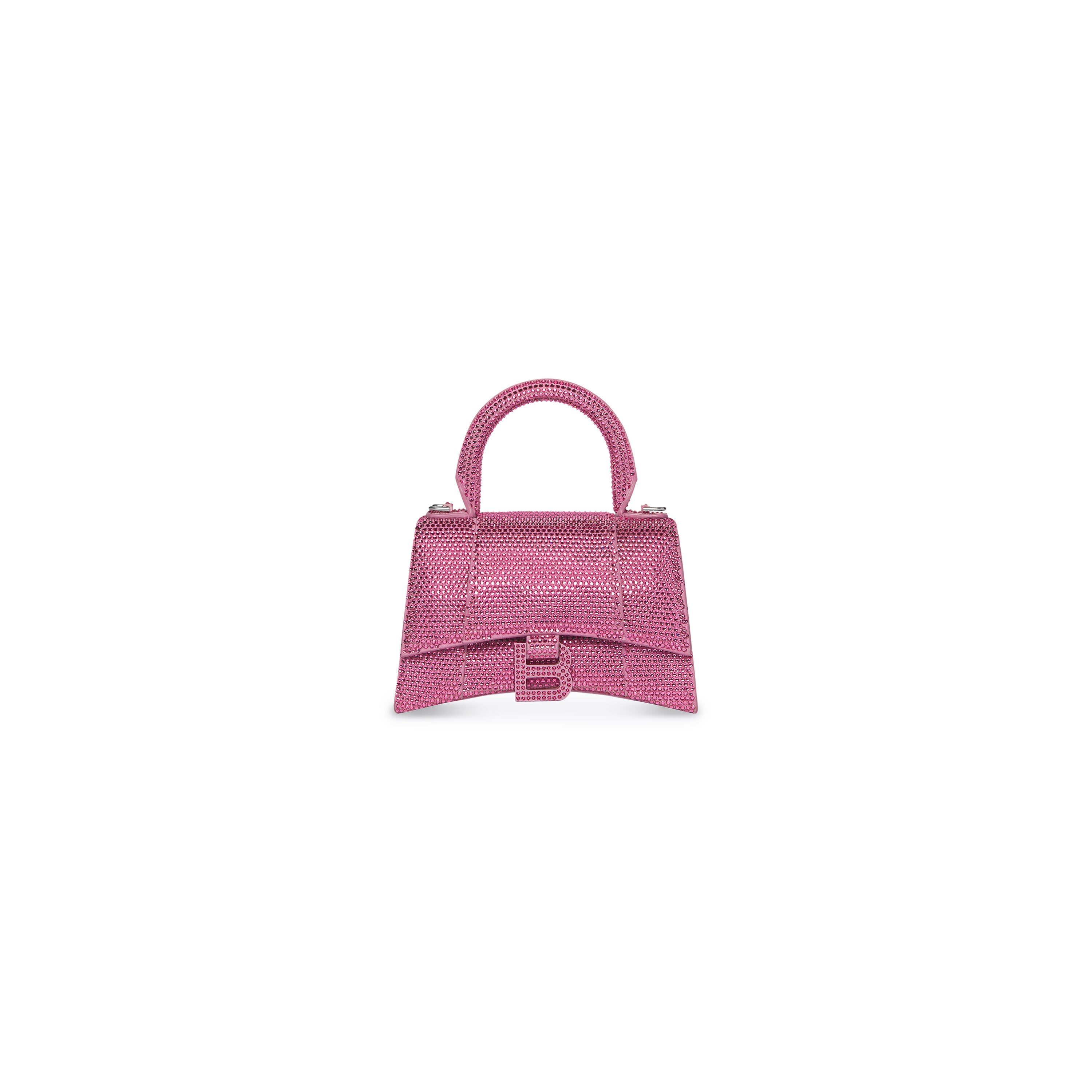 WOMEN'S HOURGLASS XS HANDBAG WITH RHINESTONES IN PINK - Replicaclubs