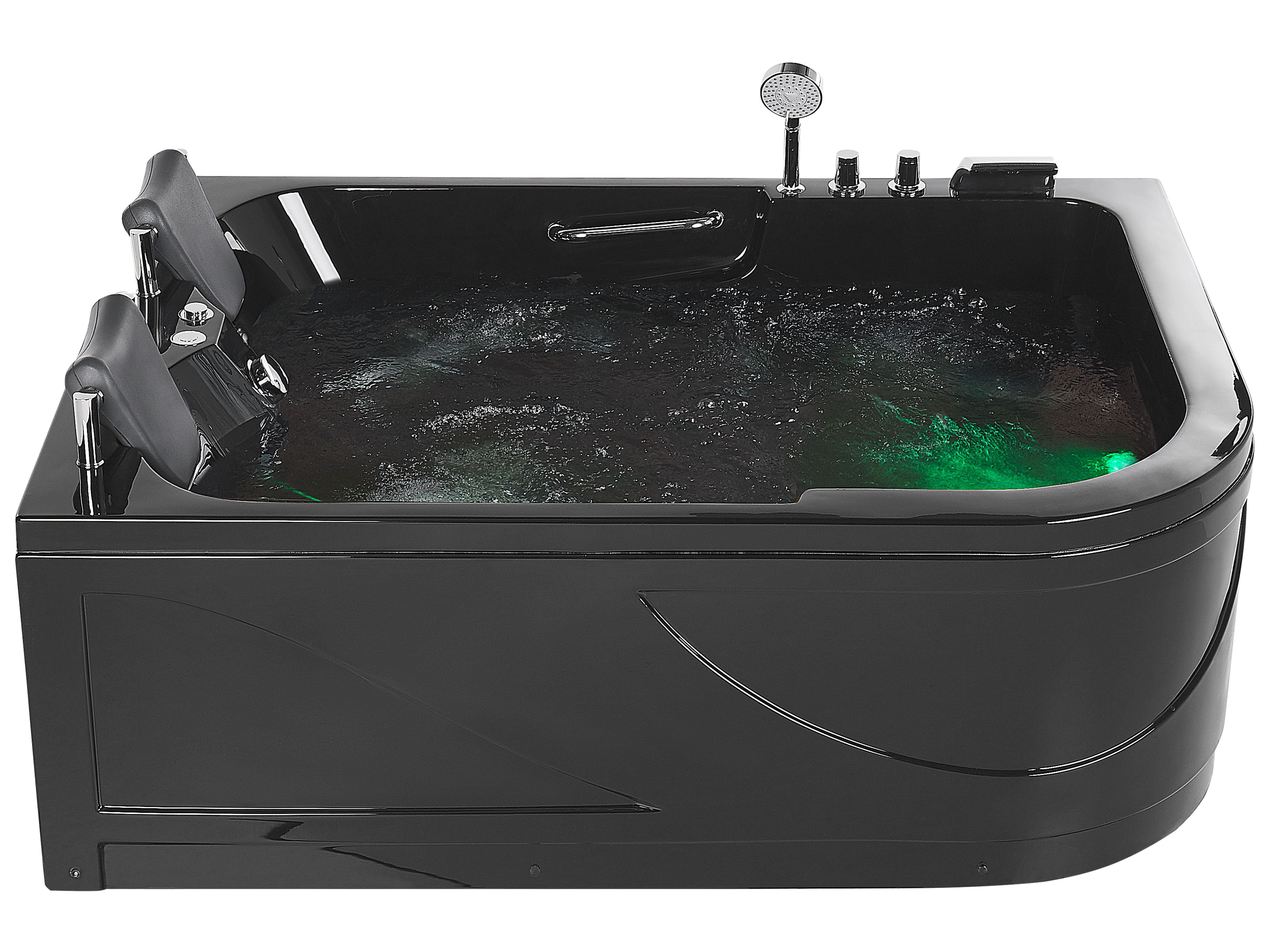Corner Hot Tub with LED BAYAMO Right Hand 1700 x 1200 mm Black