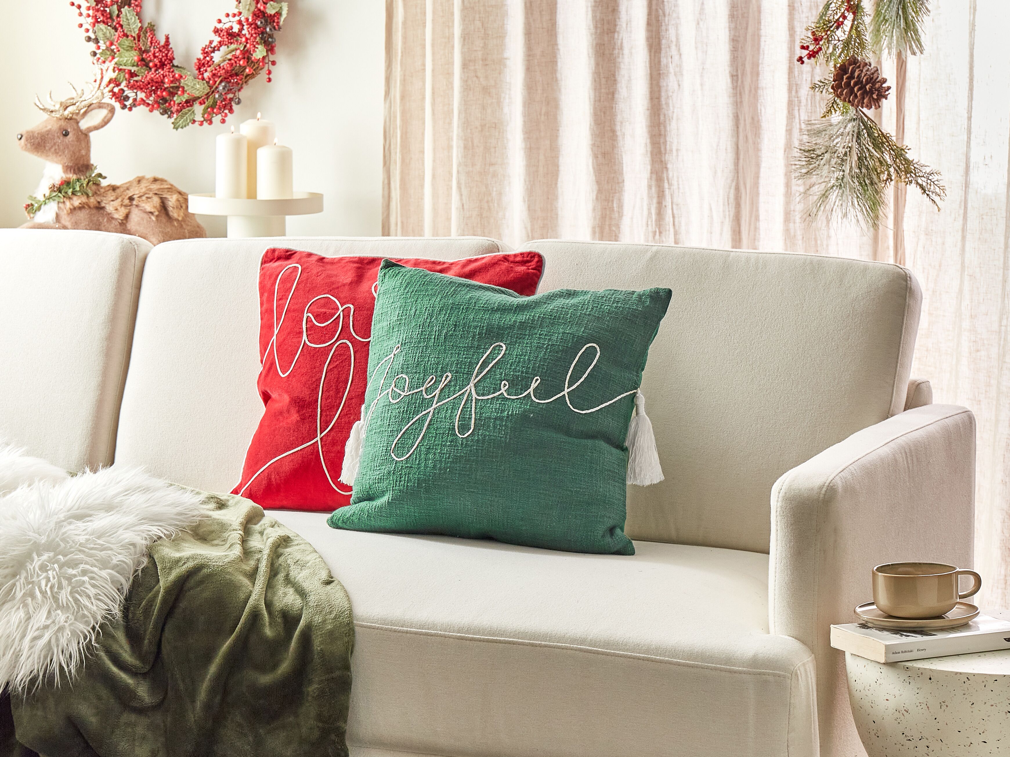 Throw Cushion ELETTARIA Cotton 45 x 45 cm Green Christmas Motif