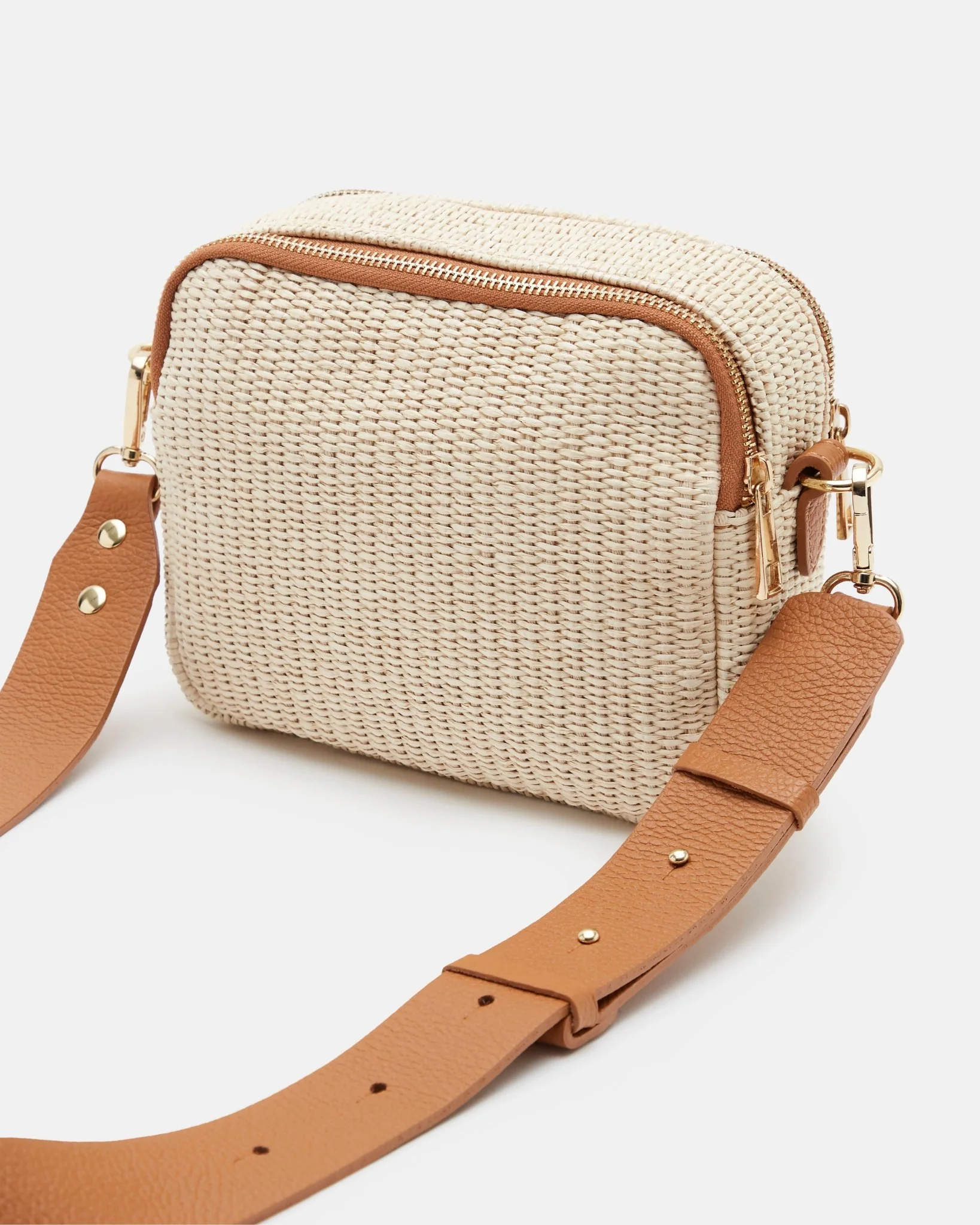 SAC ABIZA NATUREL ÉCRU - Sac boîte en cuir et paille