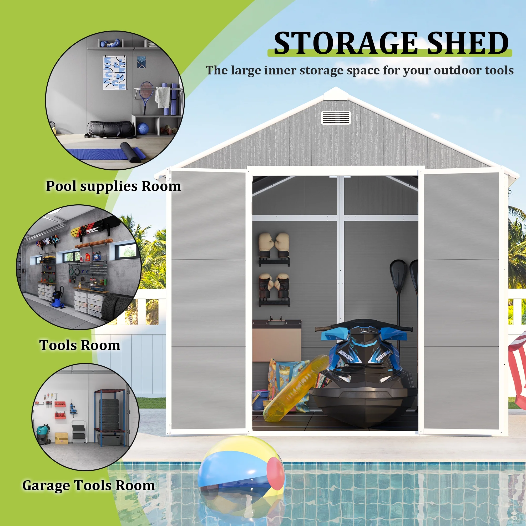 Seizeen Shed and Outdoor Storage, 41 Cu.Ft Small Outdoor Resin Shed with 3 Doors & Floor, 306GAL Deck Box Waterproof Plastic Tool Storage Shed for Cushion Lawn Mower Garbage Cans - Image 38
