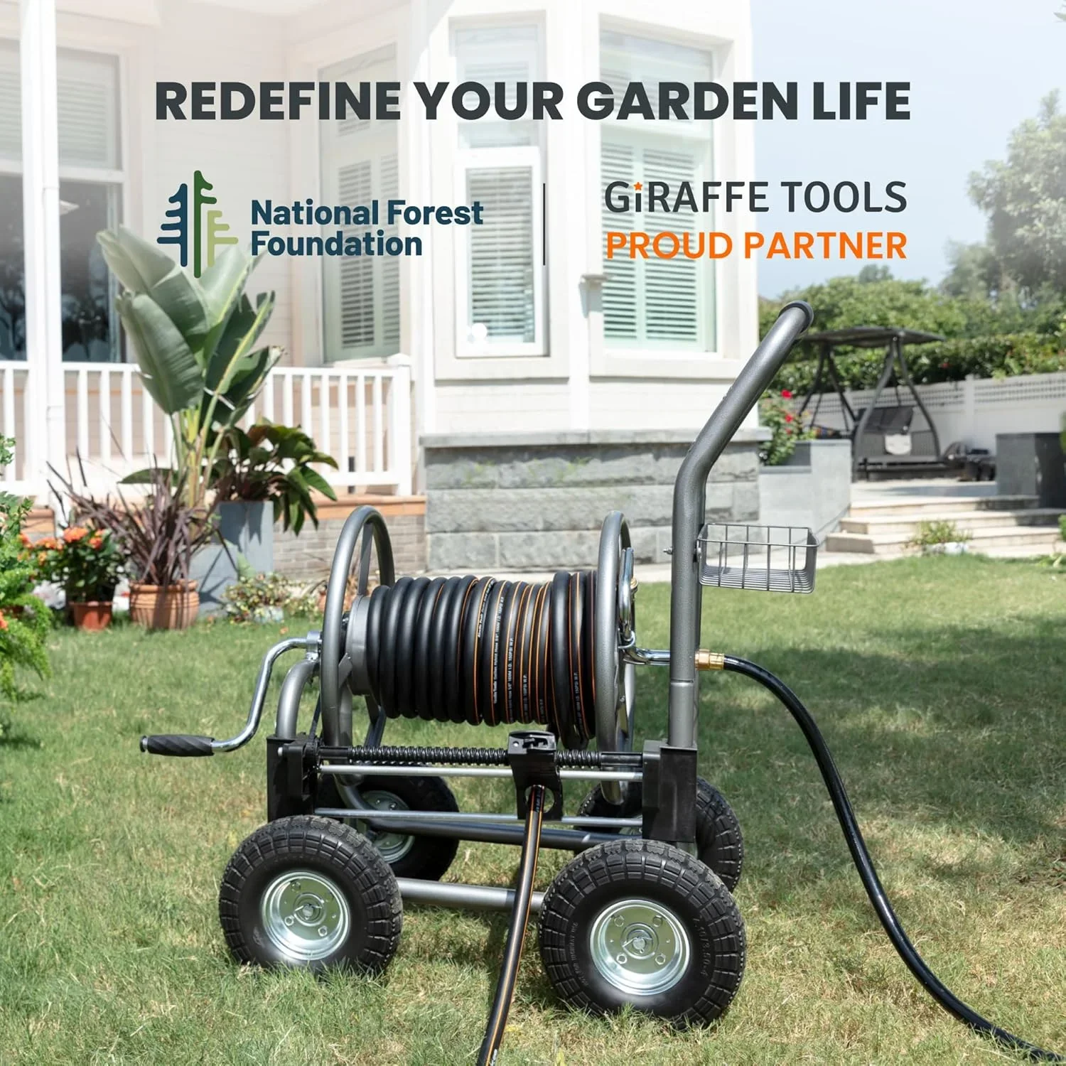 Giraffe Tools Heavy Duty Garden Hose Reel Cart With Wheels, 5/8in-250ft Hose Capacity - Image 5 Giraffe Tools Heavy Duty Garden Hose Reel Cart With Wheels, 5/8in-250ft Hose Capacity - Image 5