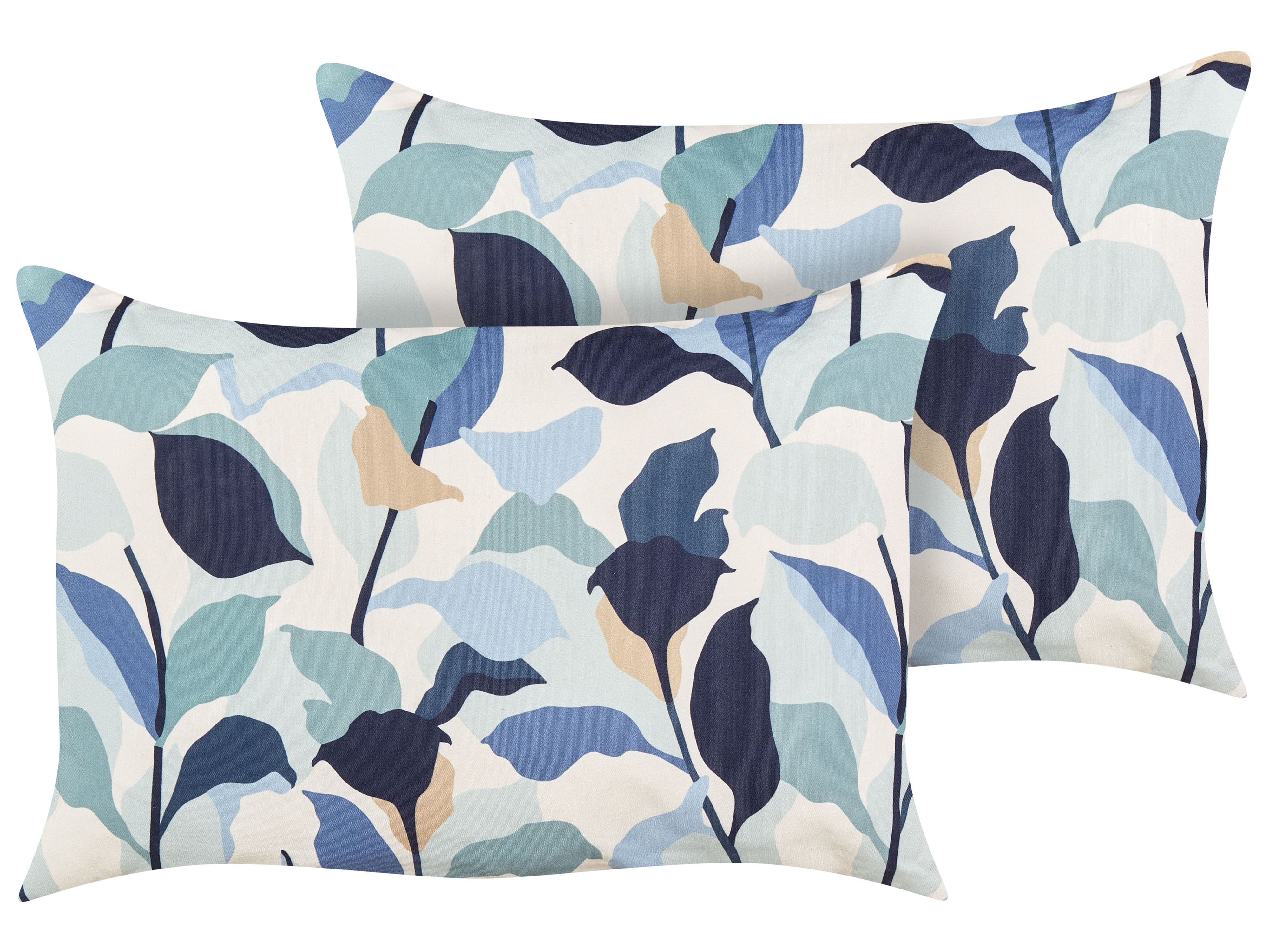 Set of 2 Outdoor Cushions VEGLINO Plant Pattern 40 x 60 cm Blue